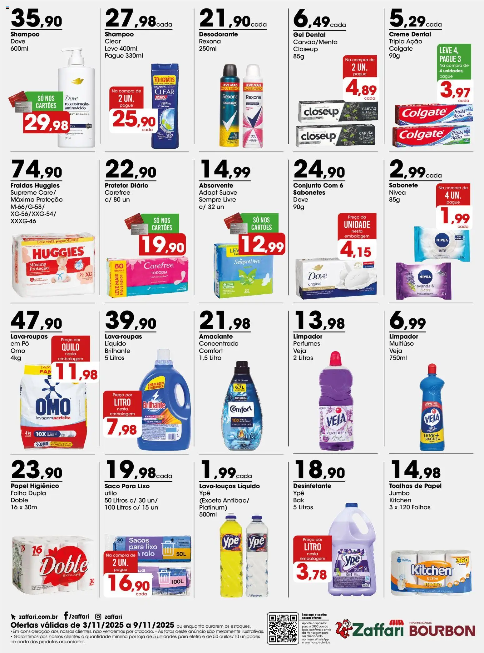 Zaffari Folheto - válido de 03.11.2025 | Página: 4 | Produtos: Bourbon, Creme dental, Papel higiênico, Amaciante