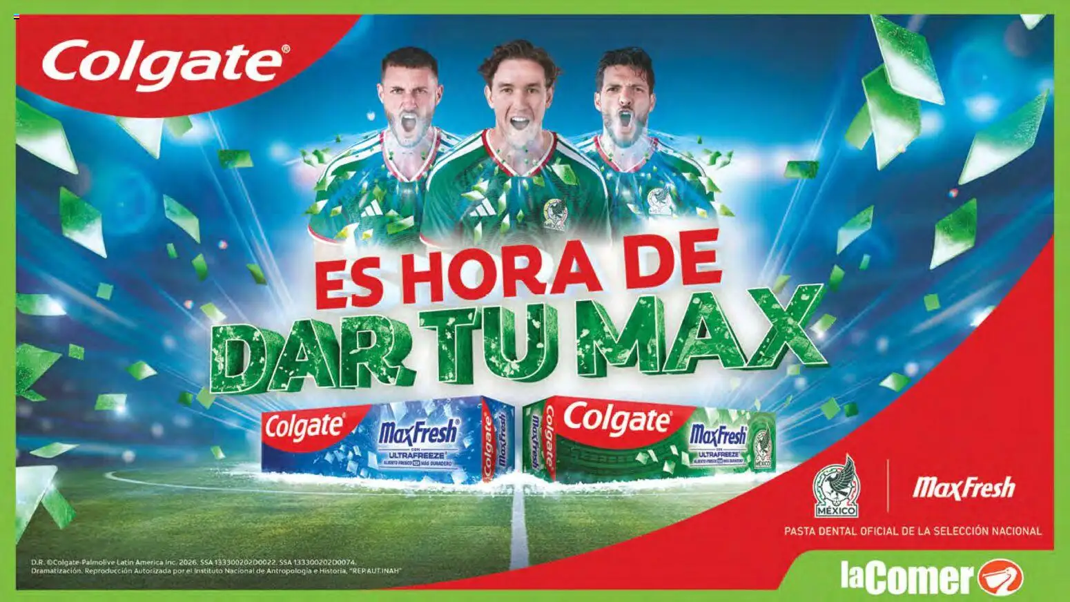 Nuevas ofertas de La Comer válidas en toda la República Mexicana desde el 08.04.2026. ¡Encuentra las mejores ofertas en La Comer folleto Patrocinador oficial del jugador No.12! | Página: 32 | Productos: Pasta dental, Pasta