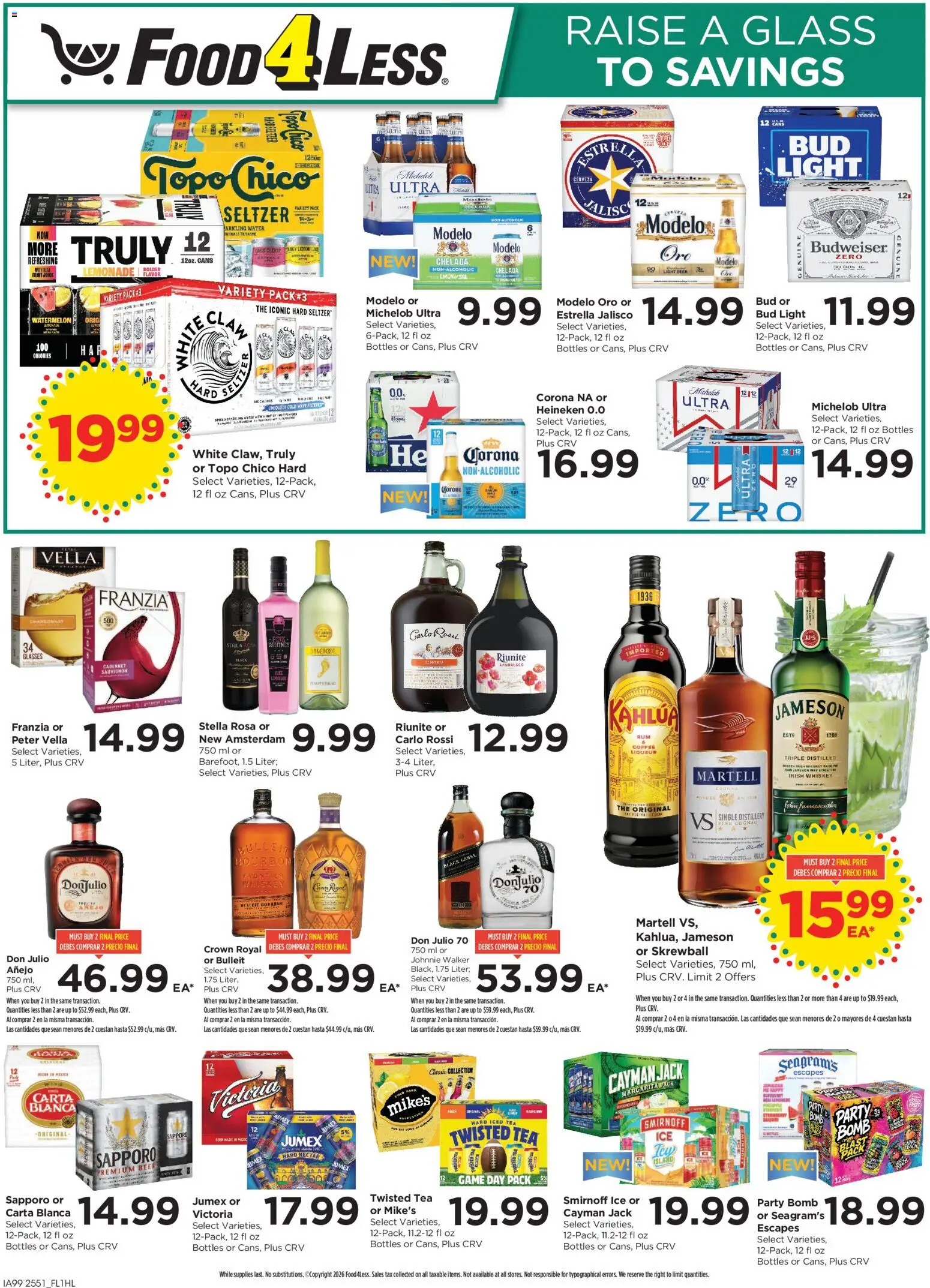 Food 4 Less Weekly Ad - valid from 21.01.2026 | Page: 7 | Products: Beer, Bourbon, Water, Game