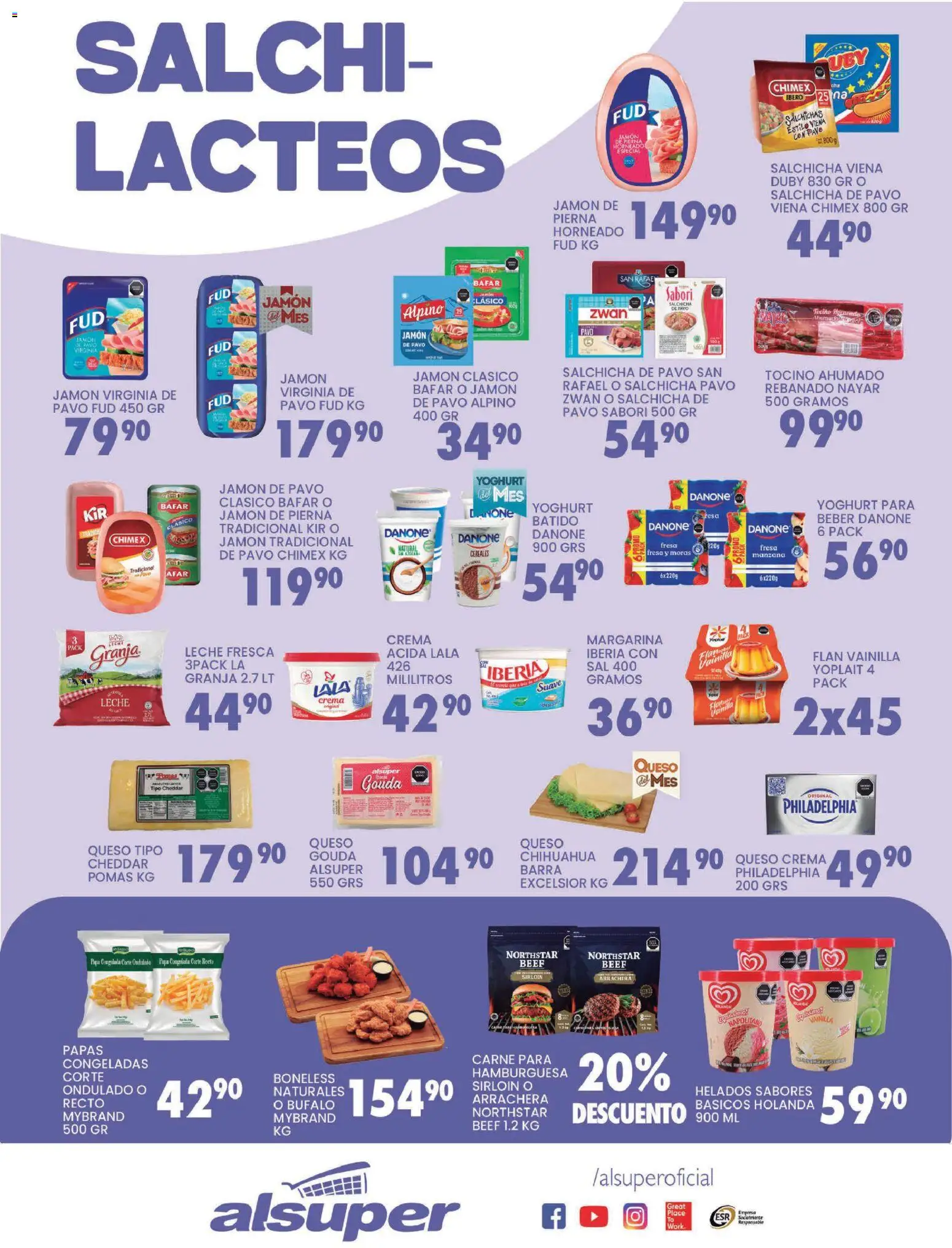 Nuevas ofertas de Alsuper válidas en toda la República Mexicana desde el 03.03.2026. ¡Encuentra las mejores ofertas en Alsuper folleto Durango! | Página: 3 | Productos: Tocino, Queso crema, Crema, Margarina