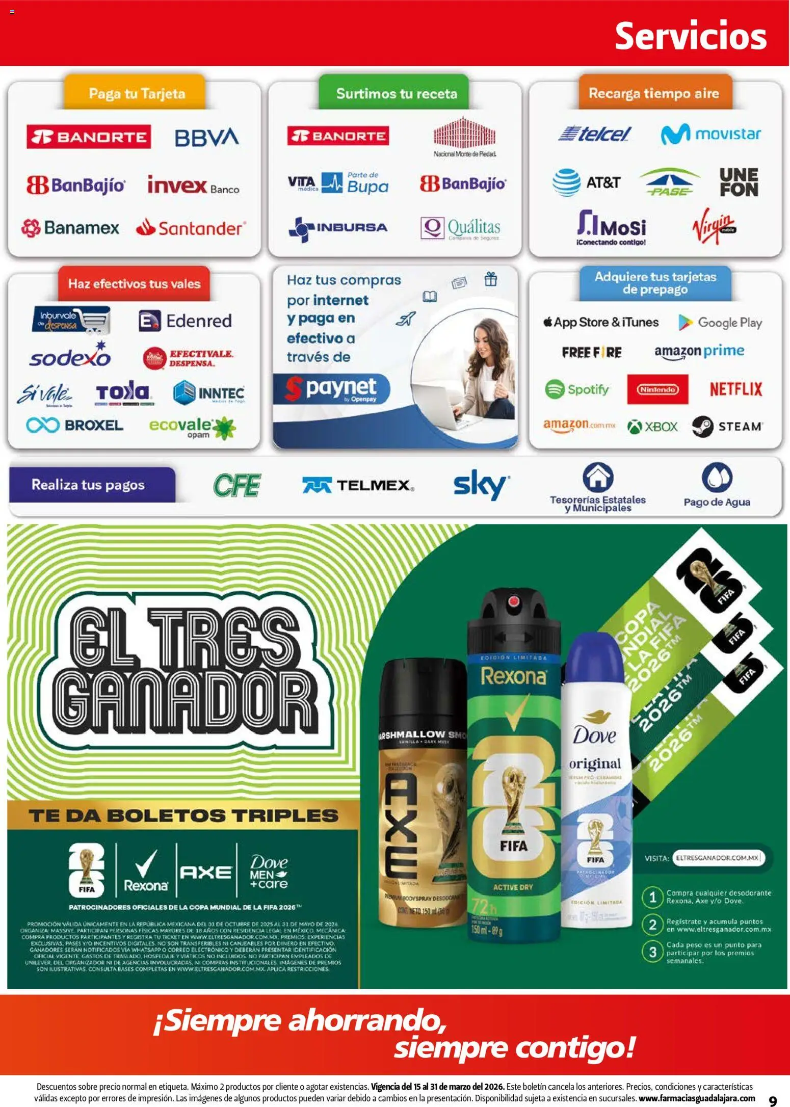 Nuevas ofertas de Farmacia Guadalajara válidas en toda la República Mexicana desde el 15.03.2026. ¡Encuentra las mejores ofertas en Farmacia Guadalajara catálogo! | Página: 9 | Productos: Agua, Banco, Té, Xbox