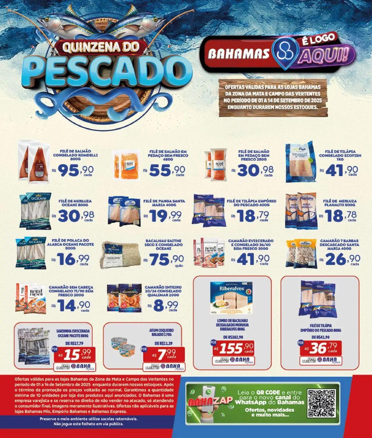 Bahamas Supermercados Folheto - válido de 01.09.2025 | Página: 1 | Produtos: Salmão, Lombo, Camarão, File de polaca