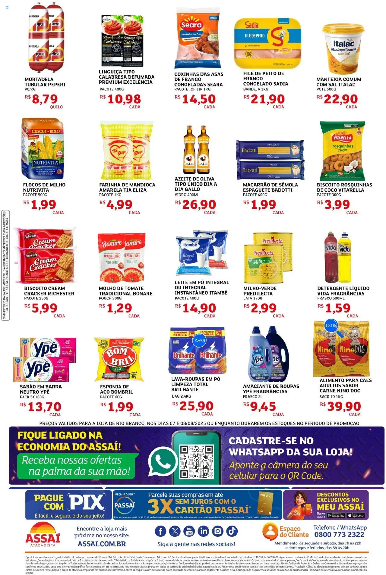 Assaí Atacadista Folheto - válido de 07.08.2025 | Página: 2 | Produtos: Mandioca, Manteiga, Pneus, Macarrão