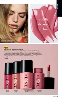 Preview of fmg LOVE True Devotion Liquid Blush, Hydrating lightweight formula with blueberry extract melts effortlessly into skin, leaving a radiant looking glow. Just a dot is all that's needed for a beautifully fresh and multi-dimensional blush. Blends easily for a smooth, even flush of blush look. Buildable creamy coverage with a subtle pearly finish. Formulated without parabens, sulfates, phthalates and talc. 4.7 ml from shop Avon valid from 25.09.2025 | Page: 85 | Products: Blush