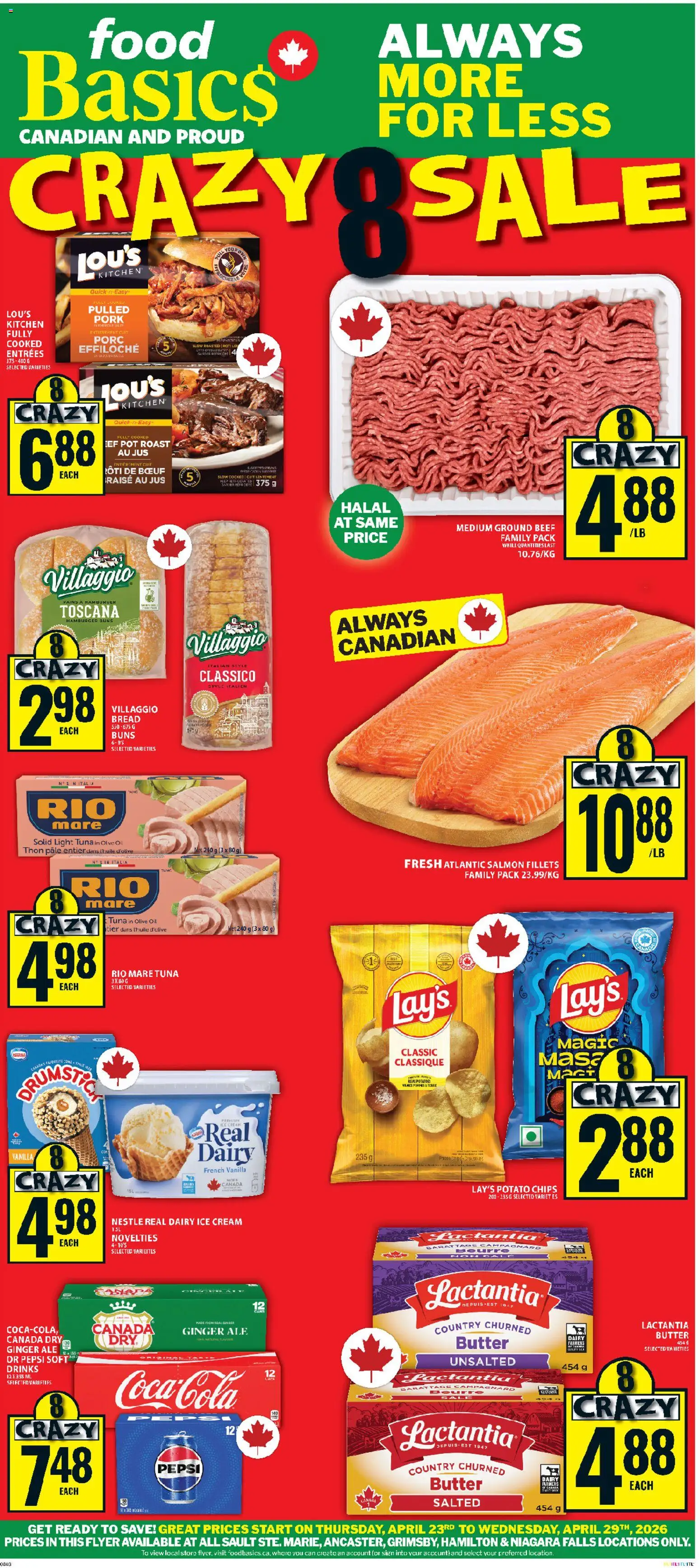 Food Basics flyer valid from 23.04.2026 | Page: 1 | Products: Beef, Cream, Oil, Bread