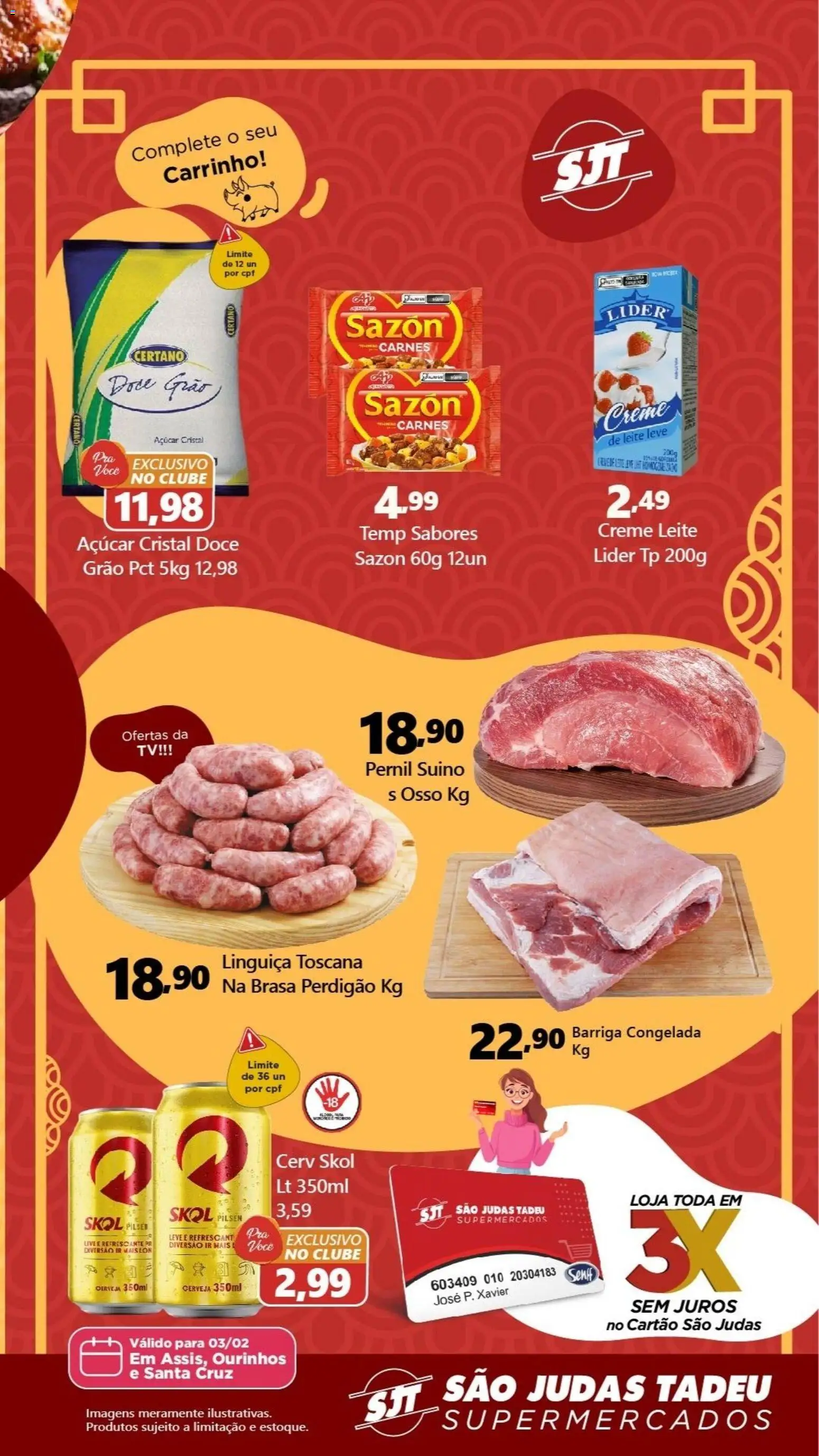 São Judas Tadeu Folheto - válido de 03.02.2026 | Página: 2 | Produtos: Linguiça, Pernil, Carrinho, Tv