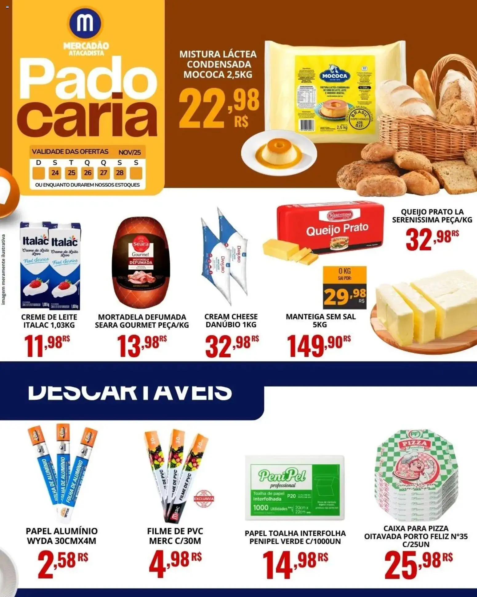 Mercadão Atacadista Folheto - válido de 24.11.2025 | Página: 3 | Produtos: Queijo, Mortadela, Cream cheese, Creme de leite