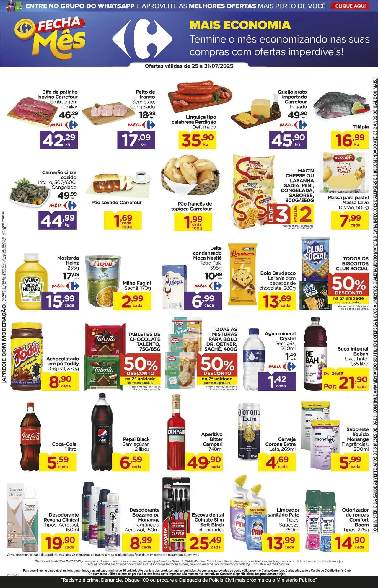 Carrefour Bairro Folheto - válido de 25.07.2025 | Página: 3 | Produtos: Linguiça, Tilápia, Água mineral, Frango