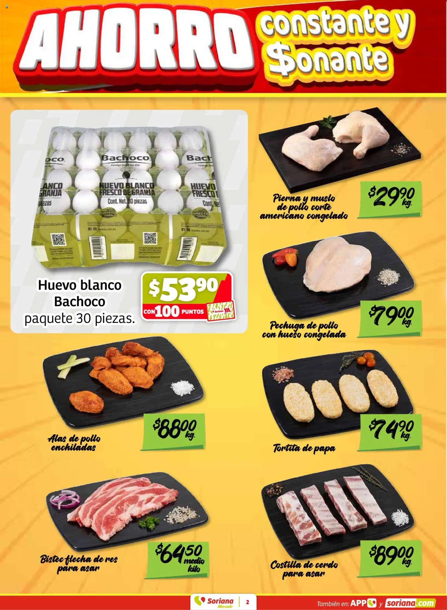 Nuevas ofertas de Soriana válidas en toda la República Mexicana desde el 27.03.2026. ¡Encuentra las mejores ofertas en Soriana Fin de Semana Mercado: Ags, Nay, Jal, Qro, Col, Mich, Gto, Hgo, Tlax, Mor, Pue, Gro, Oax, Edo. de Mex, CDMX, Zac y SLP! | Página: 2 | Productos: Pollo, Papa, Huevo, Cerdo