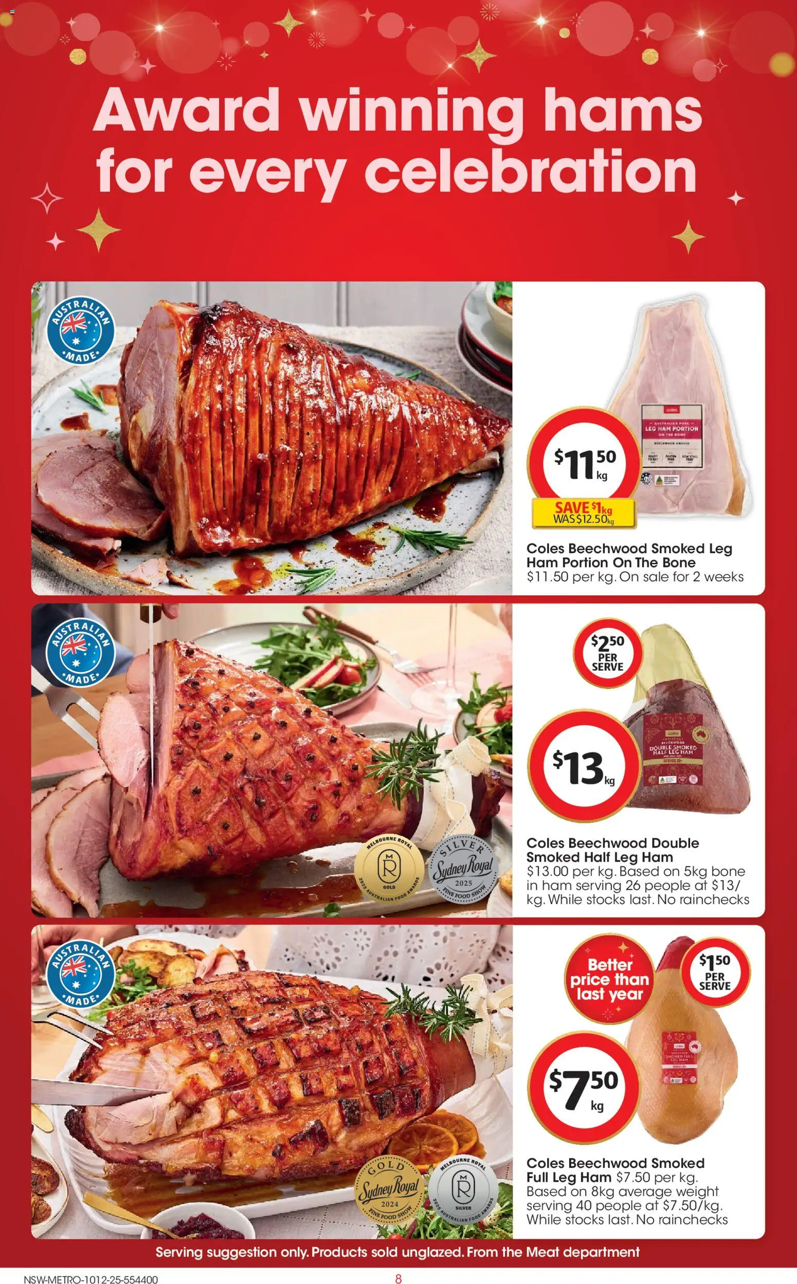 Coles catalogue - valid from 10.12.2025 | Page: 8 | Products: Ham, Meat, Weight