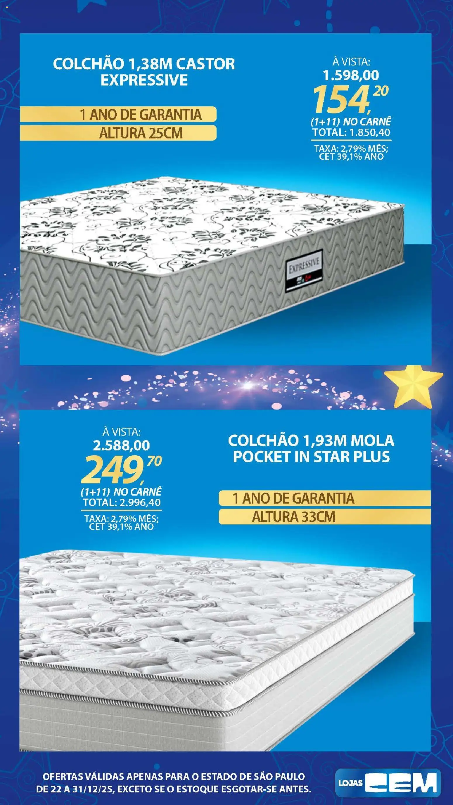 Lojas Cem Folheto - válido de 22.12.2025 | Página: 99 | Produtos: Colchão, Carne