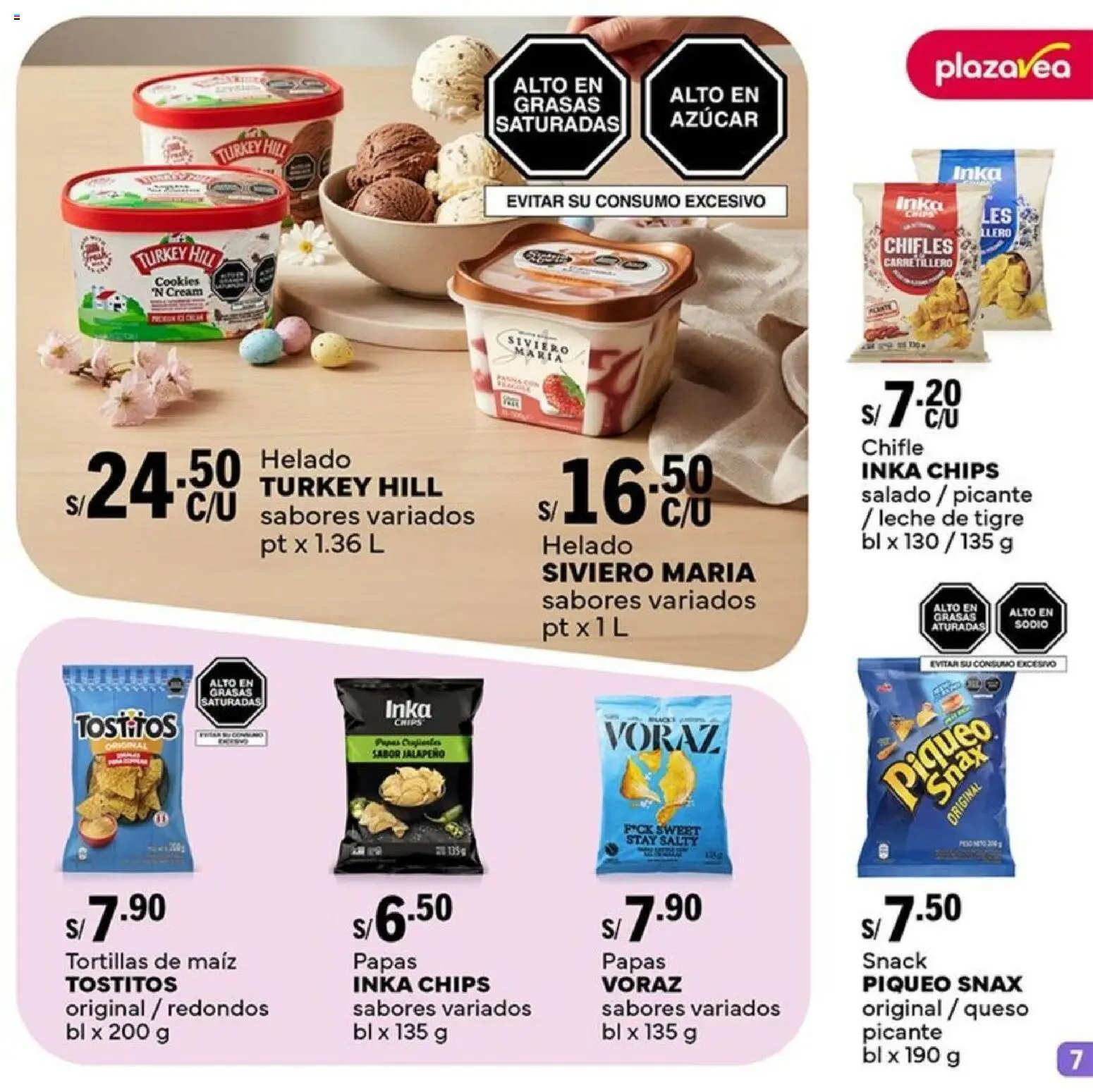 Catálogo Plaza Vea válido desde 23.03.2026 | Página: 7 | Productos: Leche, Queso, Helado, Papas