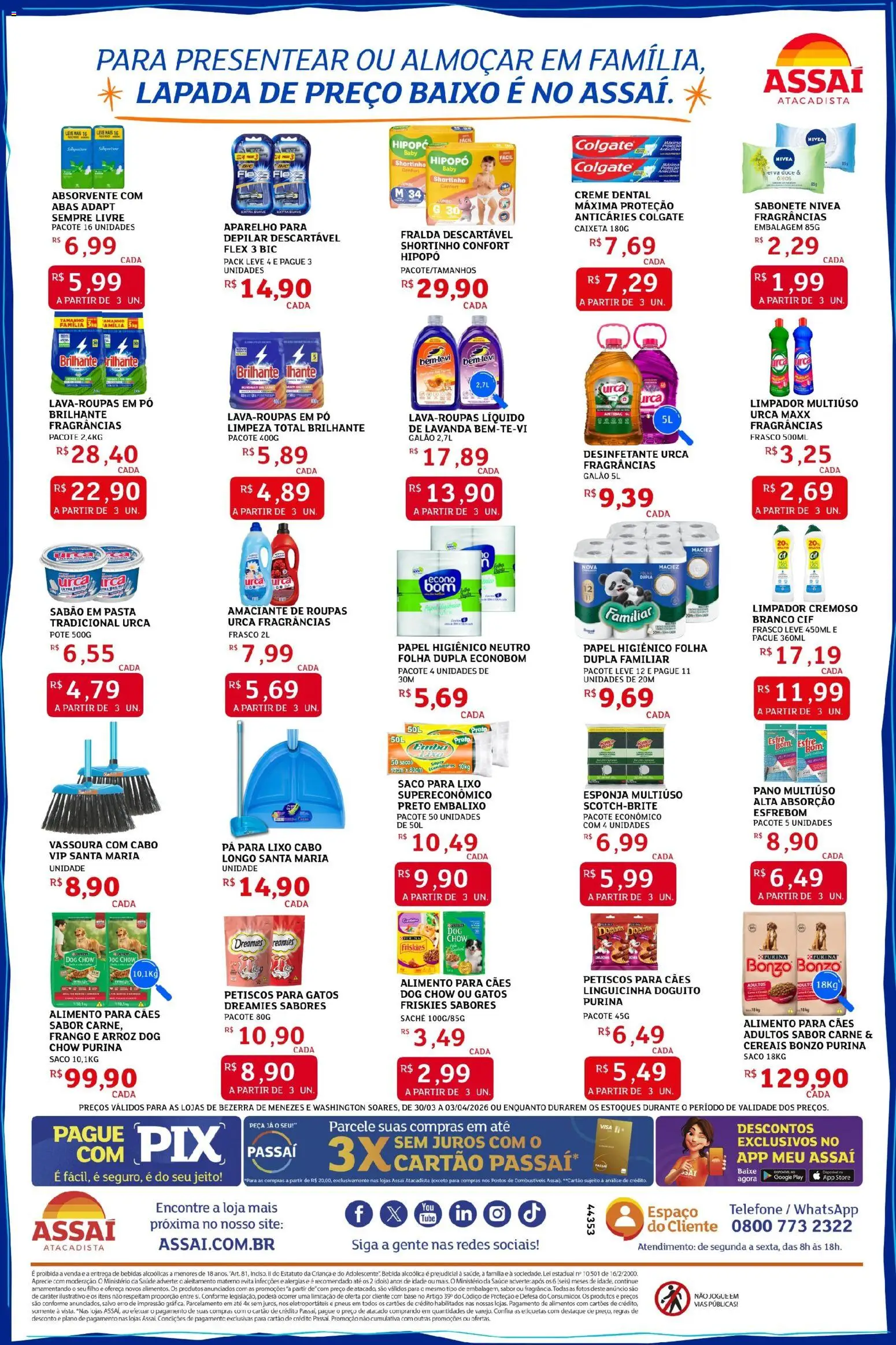 Assaí Atacadista Folheto - válido de 30.03.2026 | Página: 4 | Produtos: Limpador multiuso, Base, Carne, Baixo