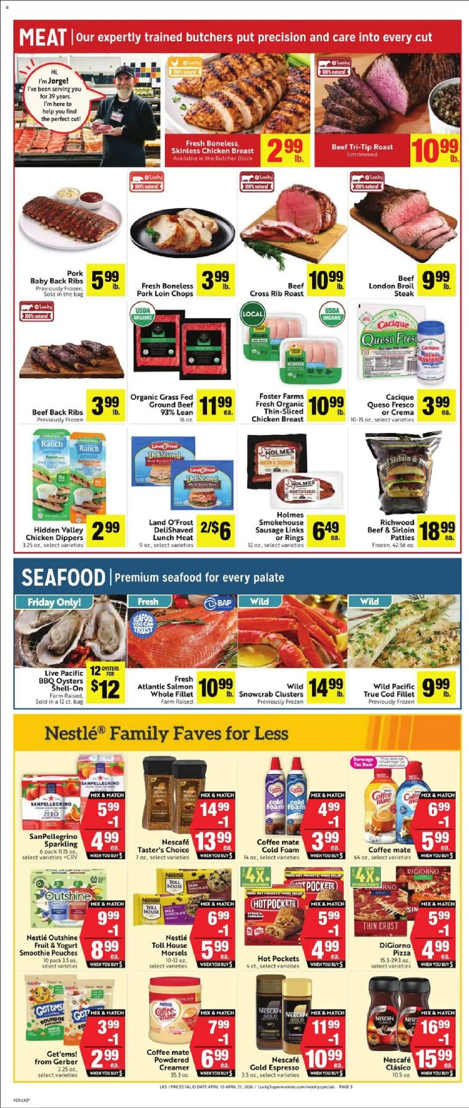 Lucky Supermarkets Weekly - CA - valid from 15.04.2026 | Page: 3 | Products: Yogurt, Pizza, Seafood, Date
