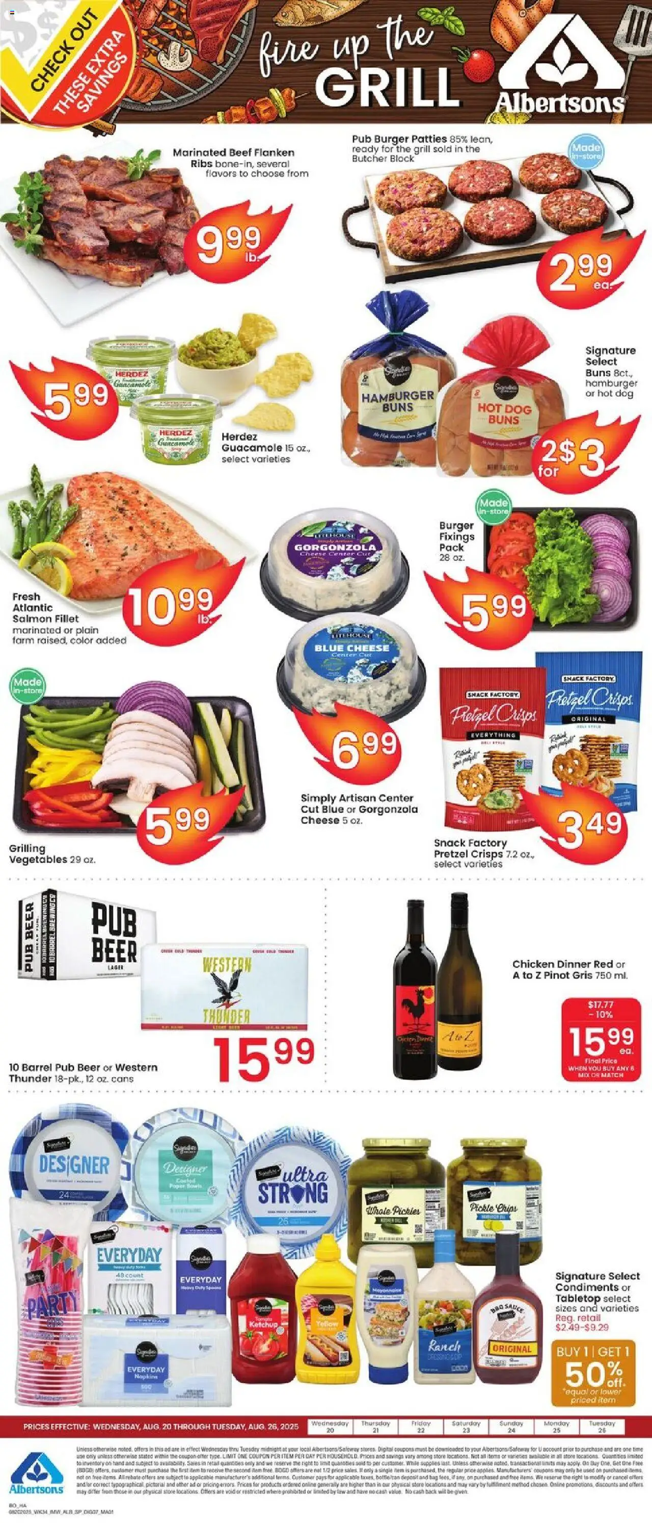 Albertsons Bonus Online Savings - valid from 20.08.2025 | Page: 1 | Products: Cheese, Sauce, Bag, Grill