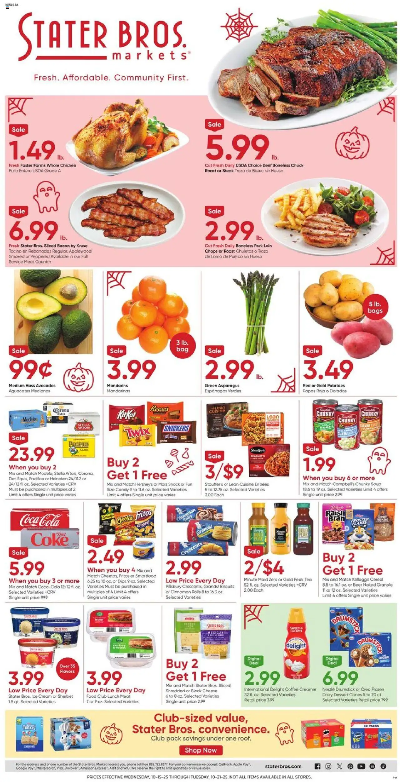 Stater Bros Weekly Ad - valid from 15.10.2025 | Page: 1 | Products: Coffee, Tea, Cream, Ice cream