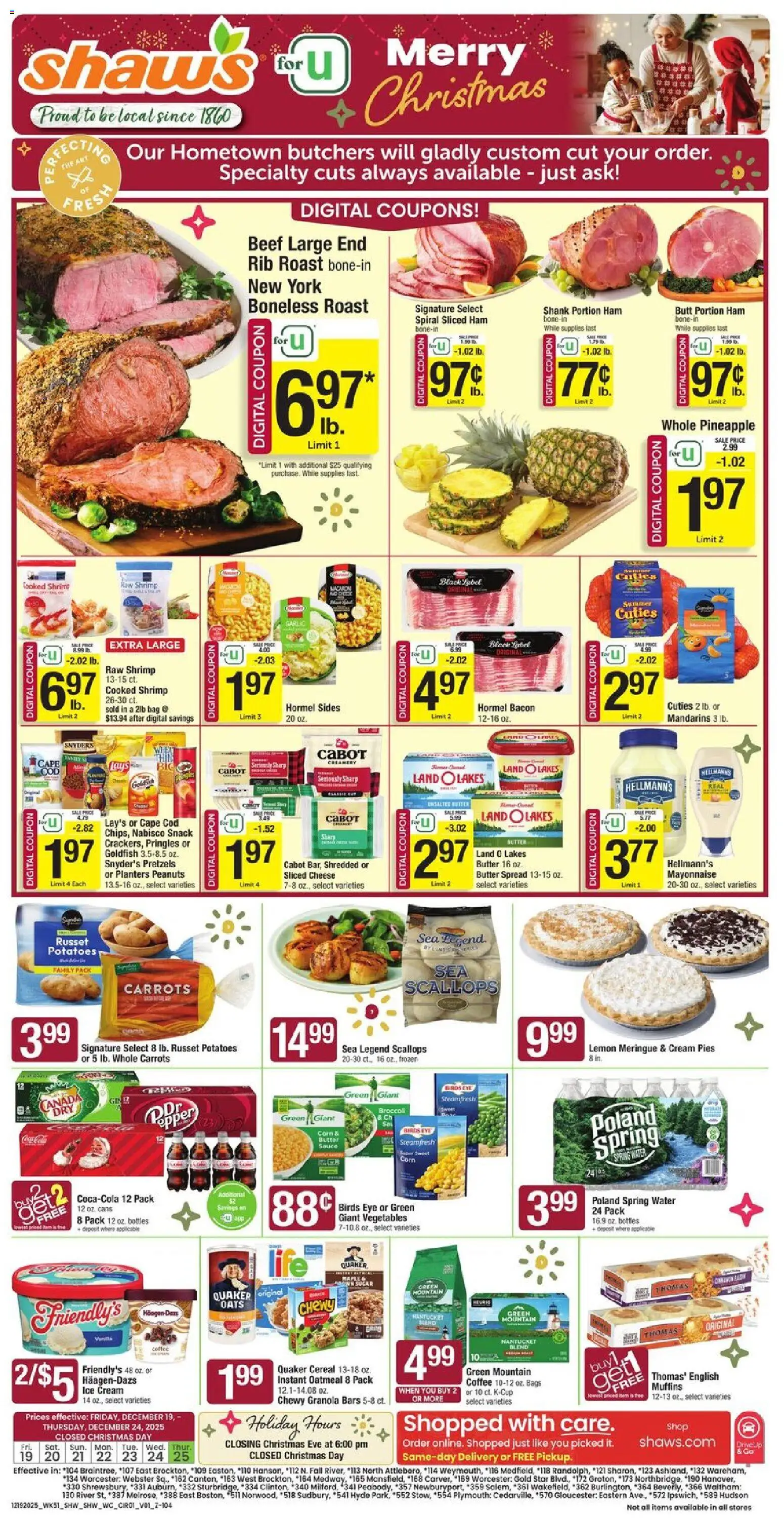 Shaw's Weekly Ad - valid from 19.12.2025 | Page: 1 | Products: Broccoli, Mandarins, Pineapple, Sauce