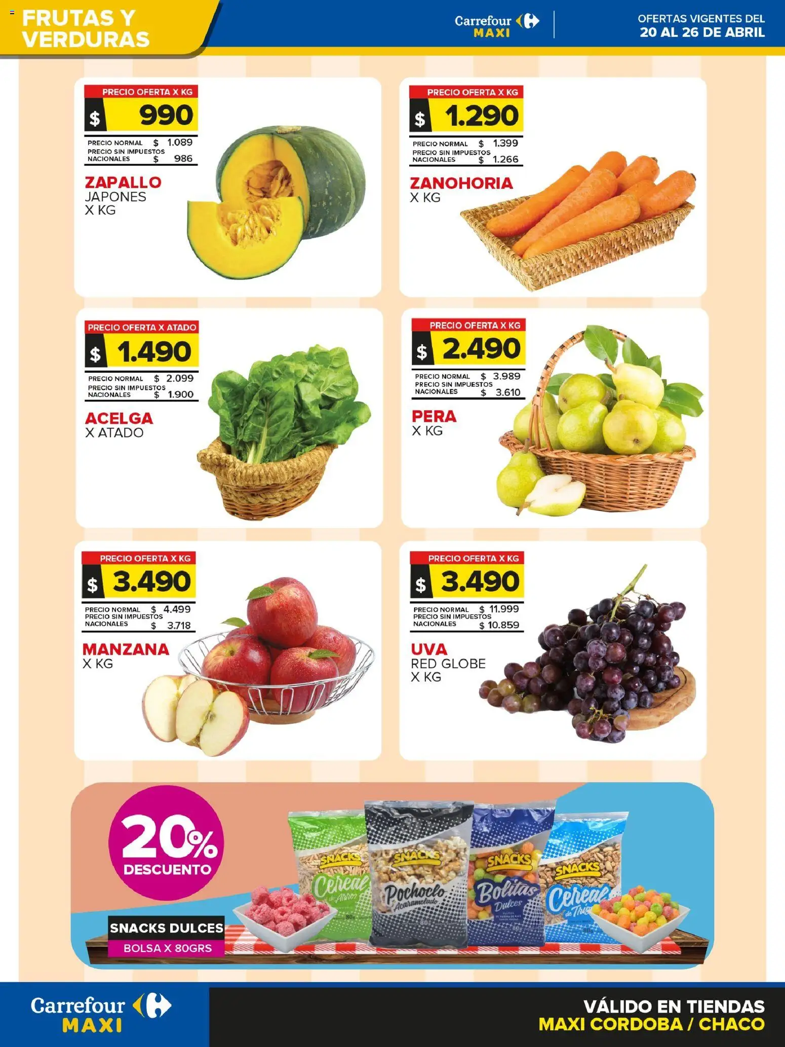Carrefour - Frutas y Verduras │ válido desde el 20.04.2026 | Página: 1 | Productos: Bolsa, Acelga, Zapallo, Manzana