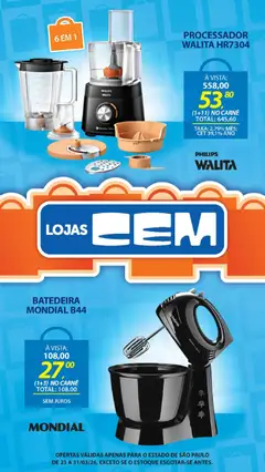 Lojas Cem - Ofertas atuais - Pré-Visualização do folheto da loja Lojas Cem, válido de 23.03.2026 | Página: 70 | Produtos: Batedeira, Processador, Carne