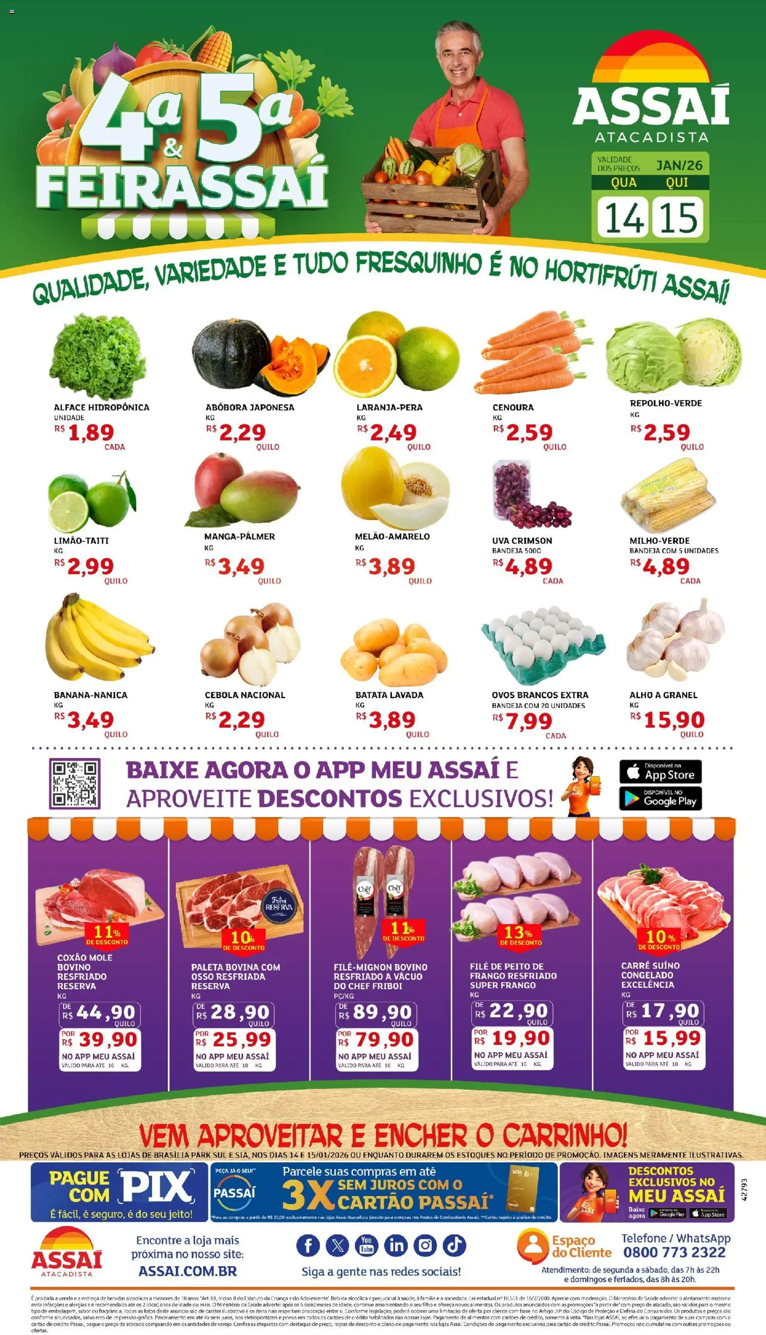Assaí Atacadista Folheto - válido de 14.01.2026 | Página: 1 | Produtos: Cebola, Carrinho, Cenoura, Bandeja