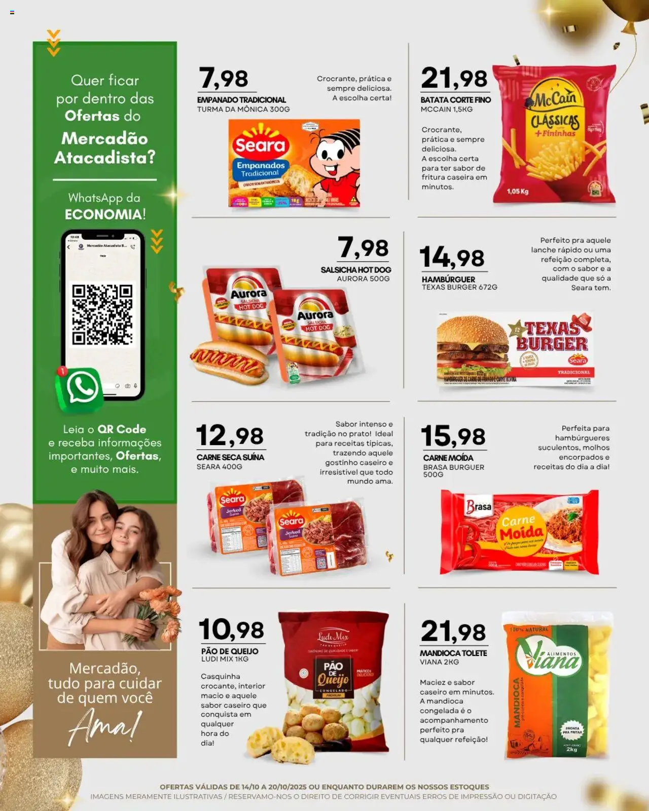 Mercadão Atacadista Folheto - válido de 14.10.2025 | Página: 3 | Produtos: Mandioca, Batata, Carne moída, Pão de queijo