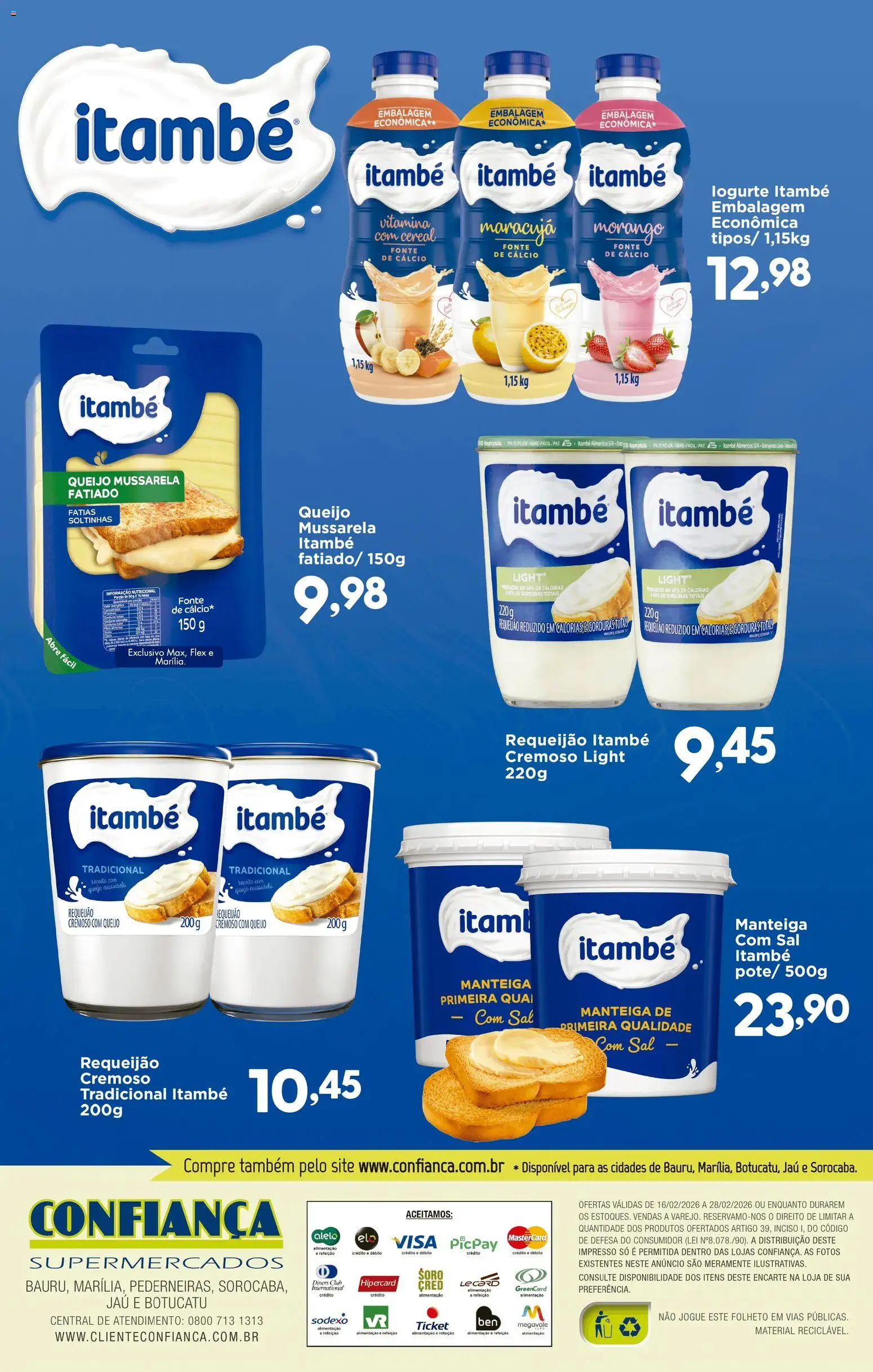 Confiança Folheto - válido de 16.02.2026 | Página: 2 | Produtos: Queijo, Sal, Requeijão, Mussarela