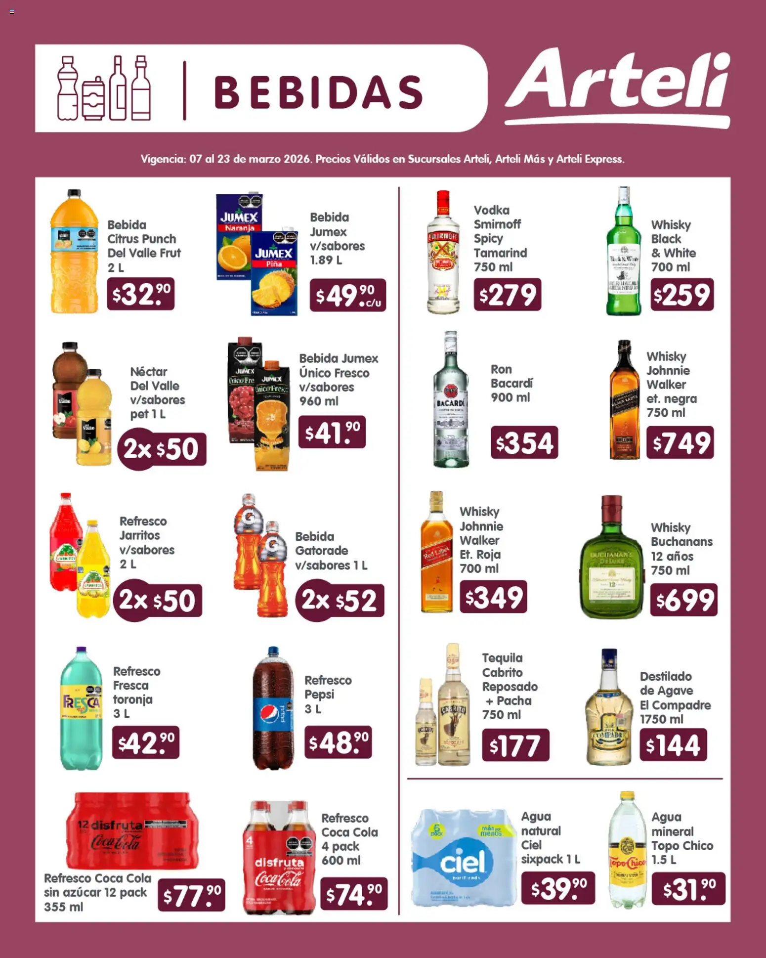 Nuevas ofertas de Arteli válidas en toda la República Mexicana desde el 07.03.2026. ¡Encuentra las mejores ofertas en Arteli folleto Quincenal! | Página: 8 | Productos: Agua, Toronja, Piña, Tequila