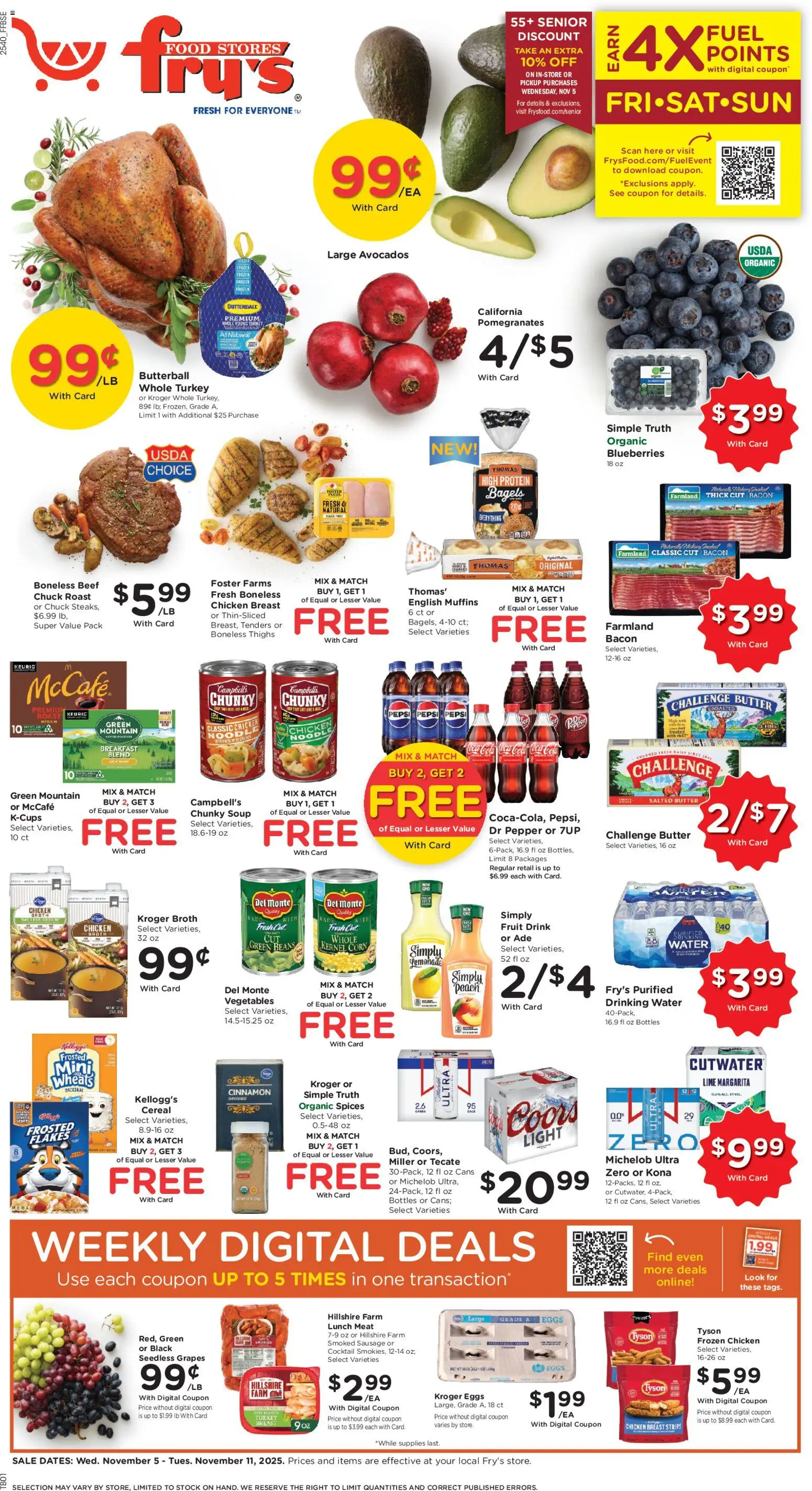 Fry's Food Weekly Ad - valid from 05.11.2025 | Page: 1 | Products: Ginger, Flakes, Water, Blueberries