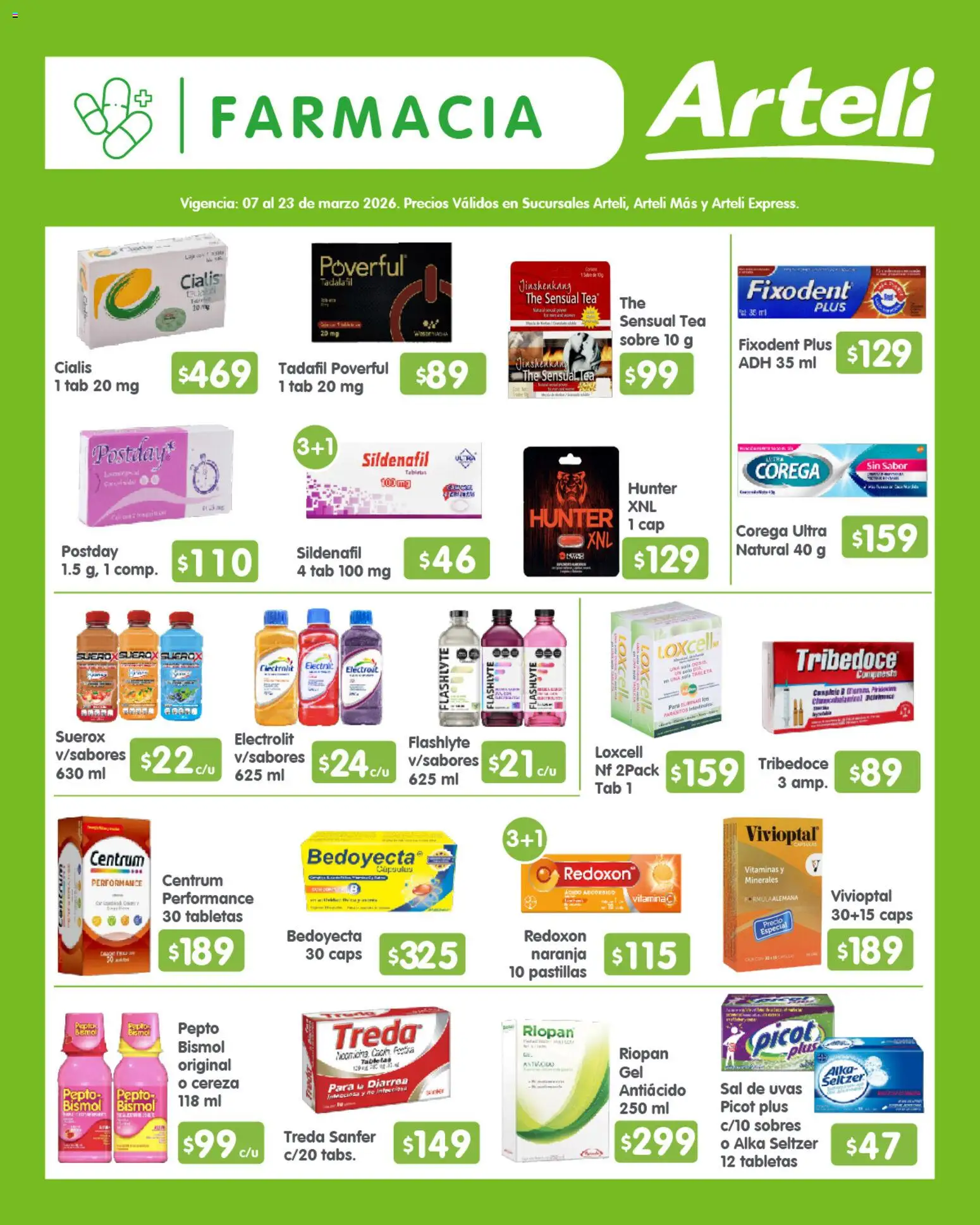 Nuevas ofertas de Arteli válidas en toda la República Mexicana desde el 07.03.2026. ¡Encuentra las mejores ofertas en Arteli folleto Quincenal! | Página: 11 | Productos: Antiácido, Vitaminas, Tableta, Sobre