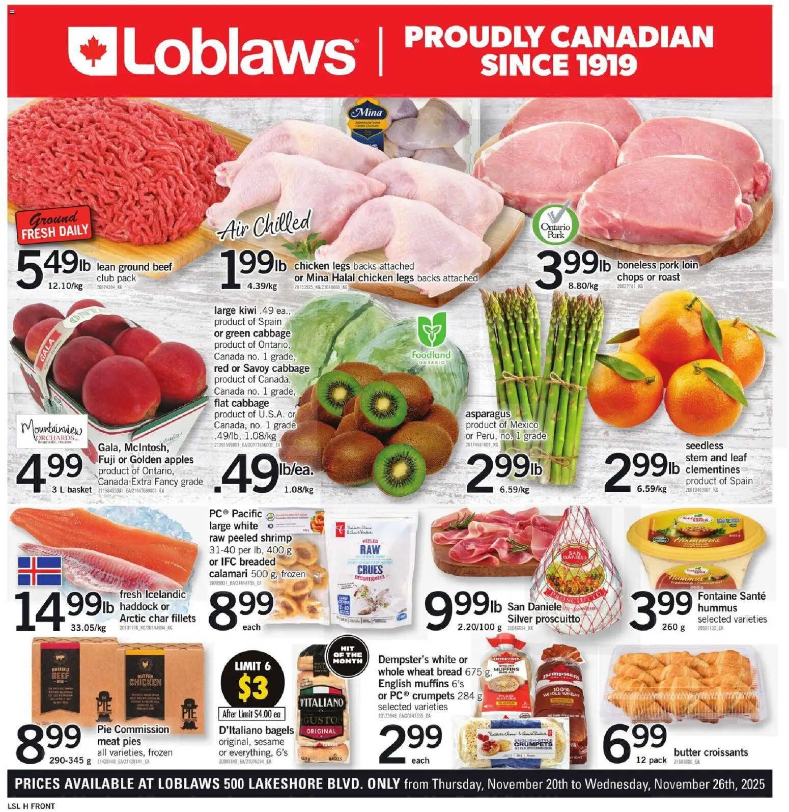 Loblaws flyer valid from 20.11.2025 | Page: 1 | Products: Beef, Butter, Chicken, Apples