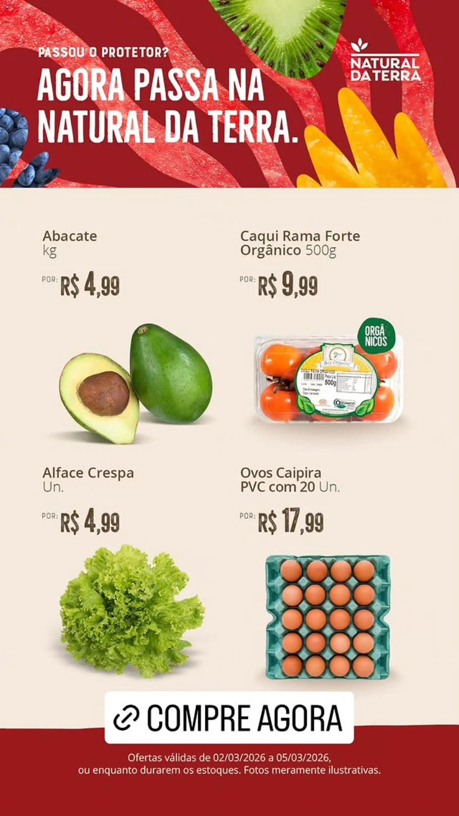 Natural da Terra Folheto - válido de 02.03.2026 | Página: 1 | Produtos: Caqui, Ovos, Alface