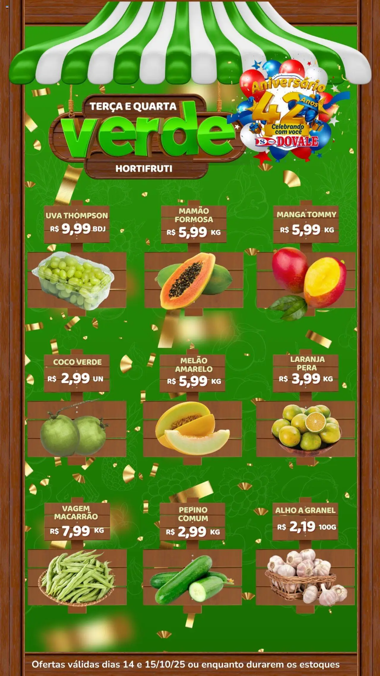 Dovale Folheto - válido de 14.10.2025 | Página: 1 | Produtos: Pera, Alho, Vagem, Mamão