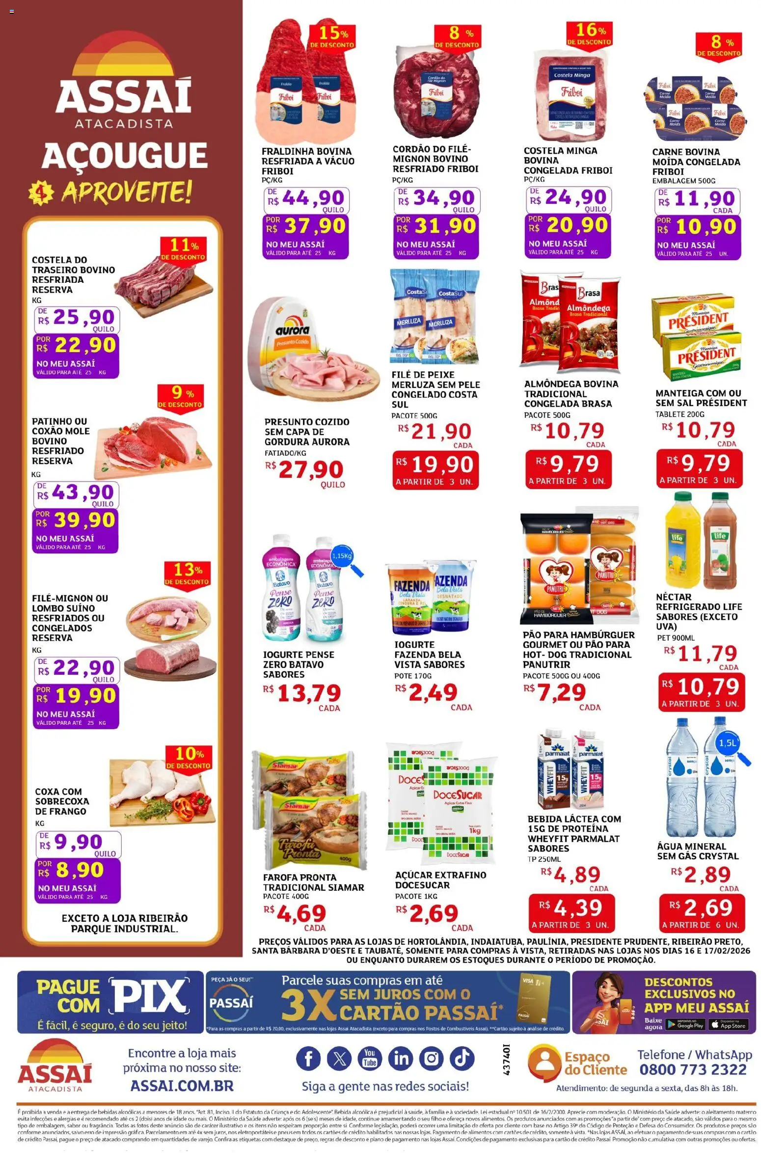 Assaí Atacadista Folheto - válido de 16.02.2026 | Página: 2 | Produtos: Manteiga, Presunto, Sal, Farofa