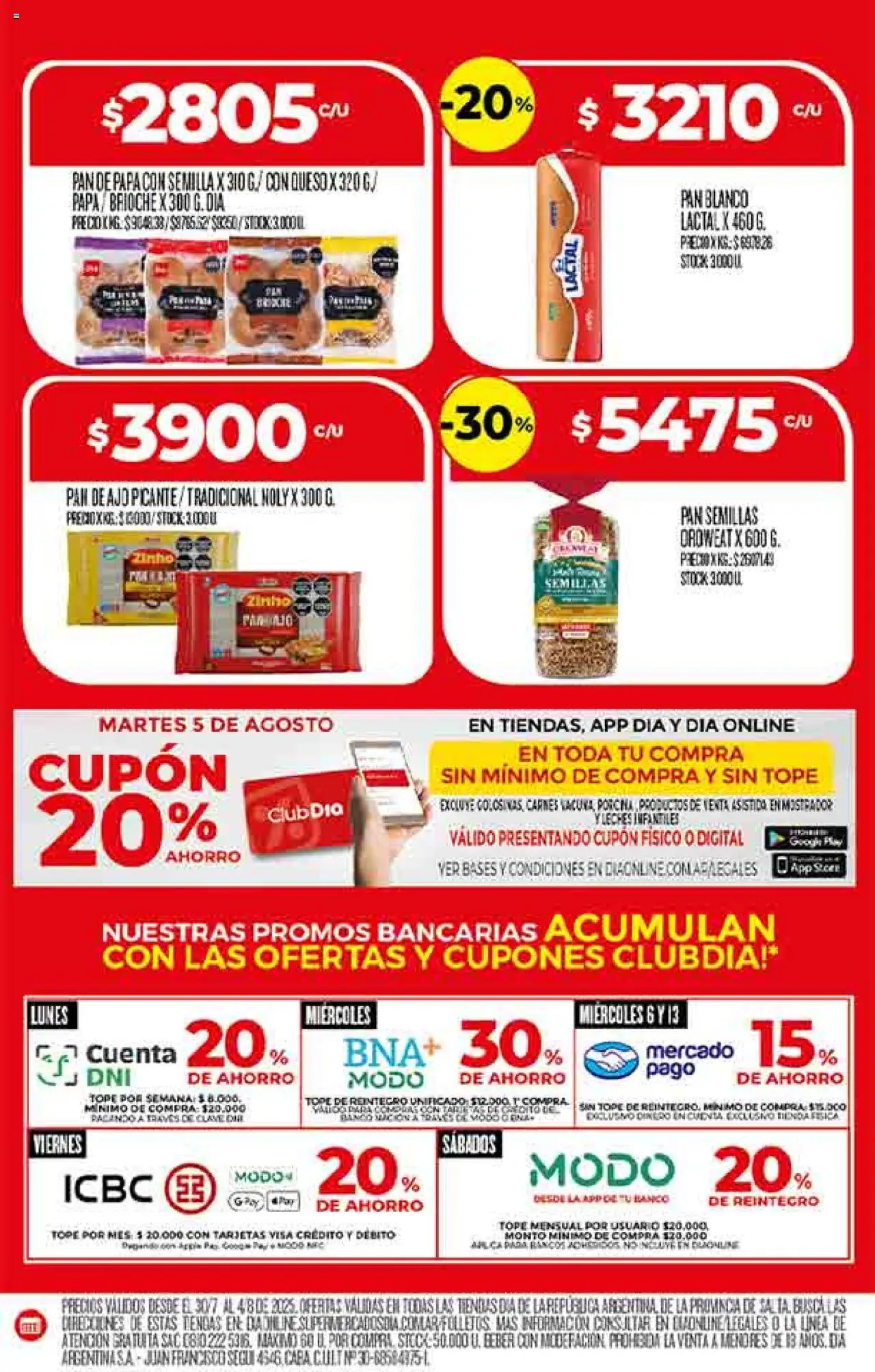 Supermercado DIA Ofertas - Salta y Jujuy │ válido desde el 30.07.2025 | Página: 4 | Productos: Banco, Semillas, Queso, Pan