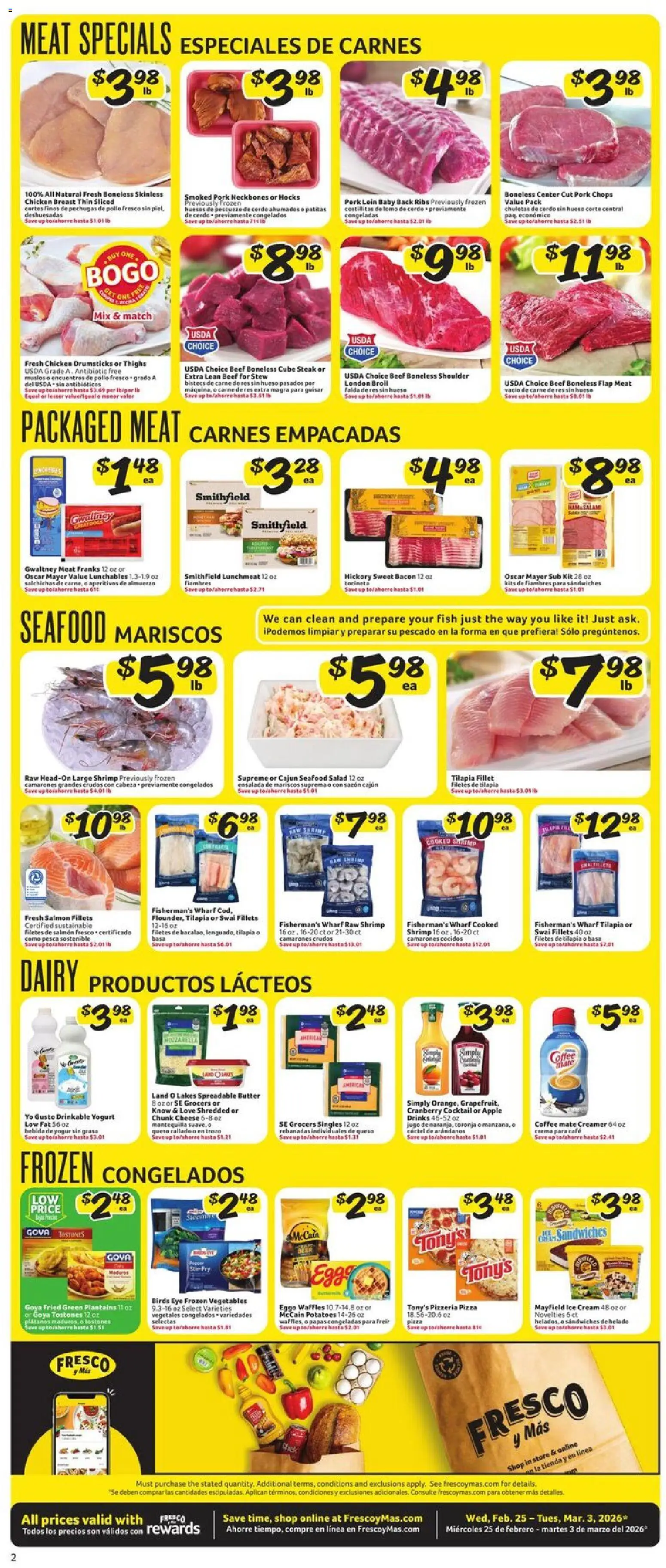 Fresco y Más Weekly Ad - valid from 25.02.2026 | Page: 2 | Products: Yogurt, Pork, Cream, Ice cream