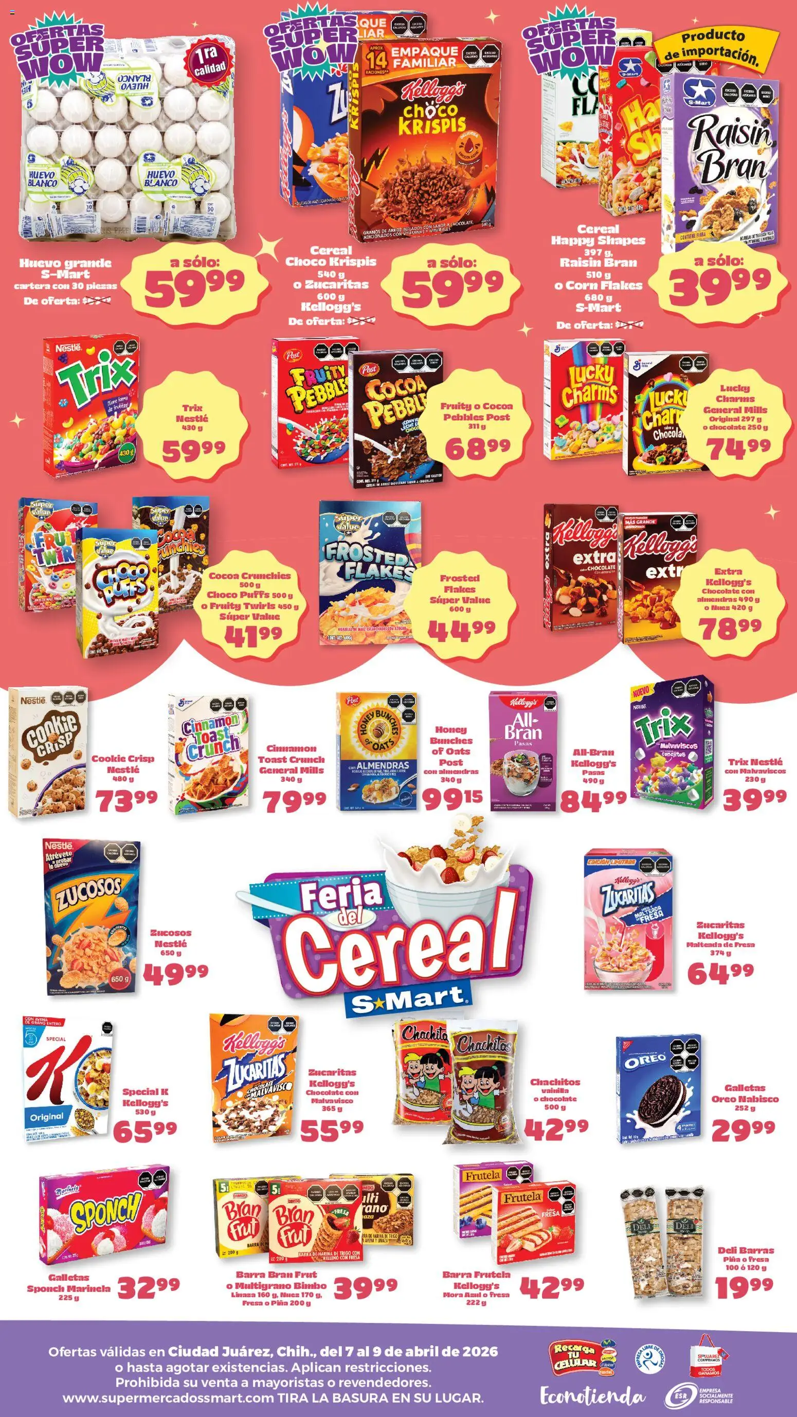 Nuevas ofertas de S-Mart válidas en toda la República Mexicana desde el 07.04.2026. ¡Encuentra las mejores ofertas en S-Mart folleto Ofertas de feria Juárez! | Página: 2 | Productos: Fresa, Chocolate, Arroz, Hojuelas