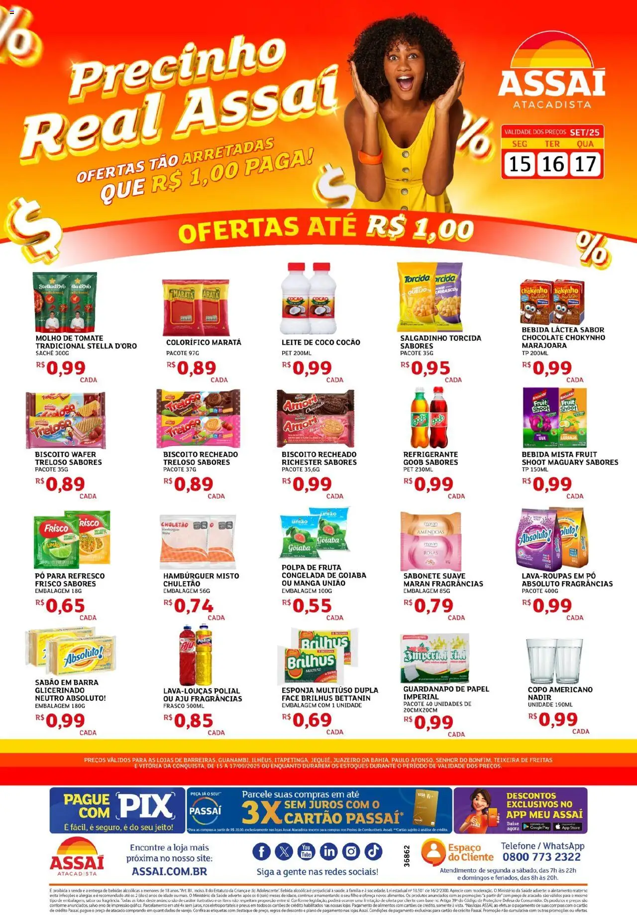 Assaí Atacadista Folheto - válido de 15.09.2025 | Página: 1 | Produtos: Chocolate, Hambúrguer, Refrigerante, Biscoito recheado