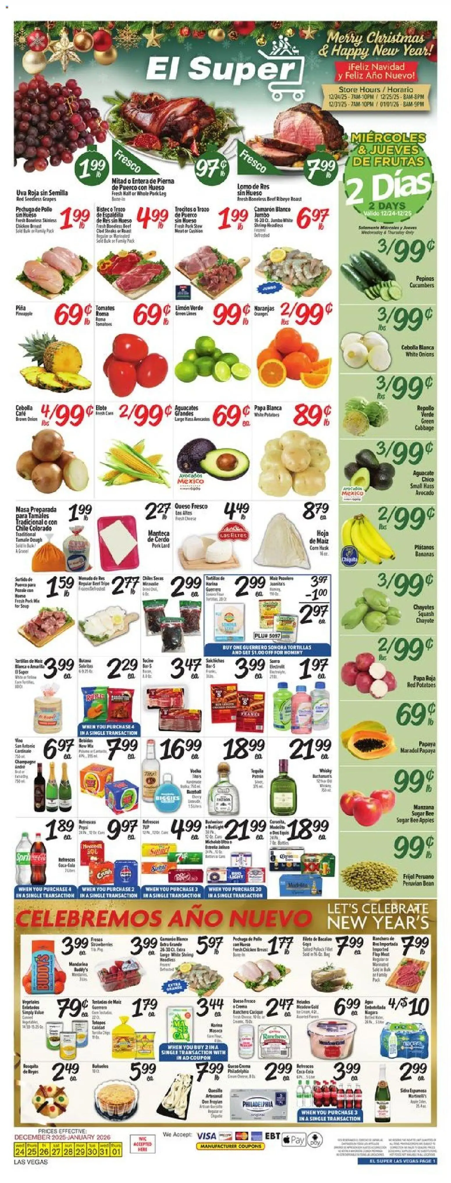 El Super Weekly Ad - NV - valid from 24.12.2025 | Page: 1 | Products: Cheese, Oranges, Grapes, Onion
