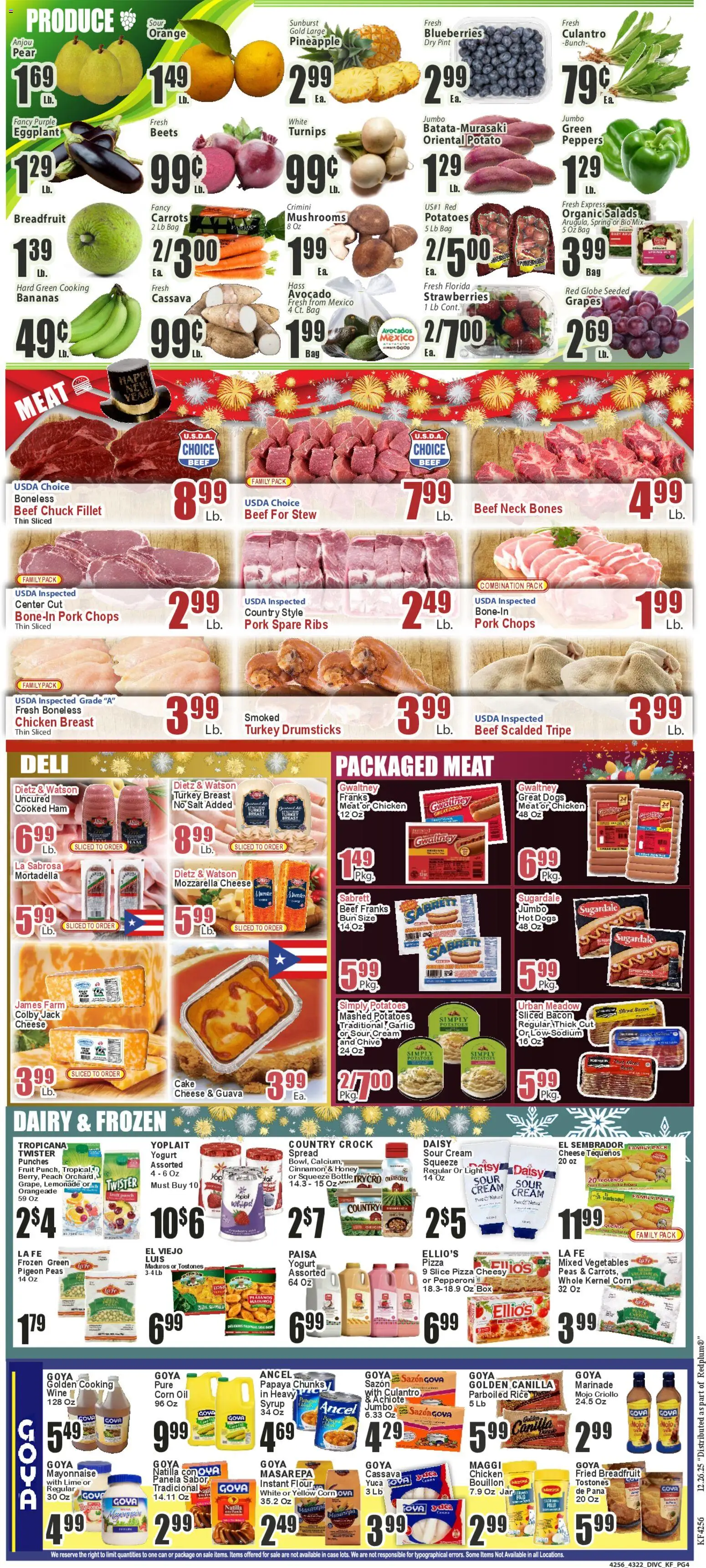 Key Food Weekly Ad - valid from 26.12.2025 | Page: 4 | Products: Mushrooms, Bananas, Peach, Grapes