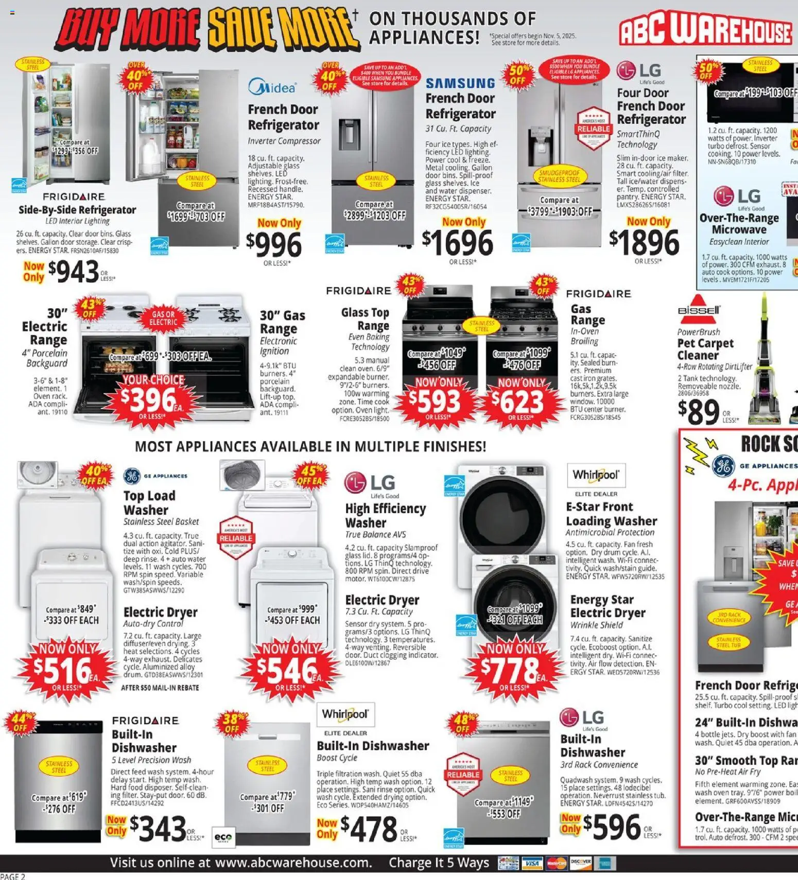 ABC Warehouse Black Friday - valid from 02.11.2025 | Page: 2 | Products: Washer, Refrigerator, Oven, Iron