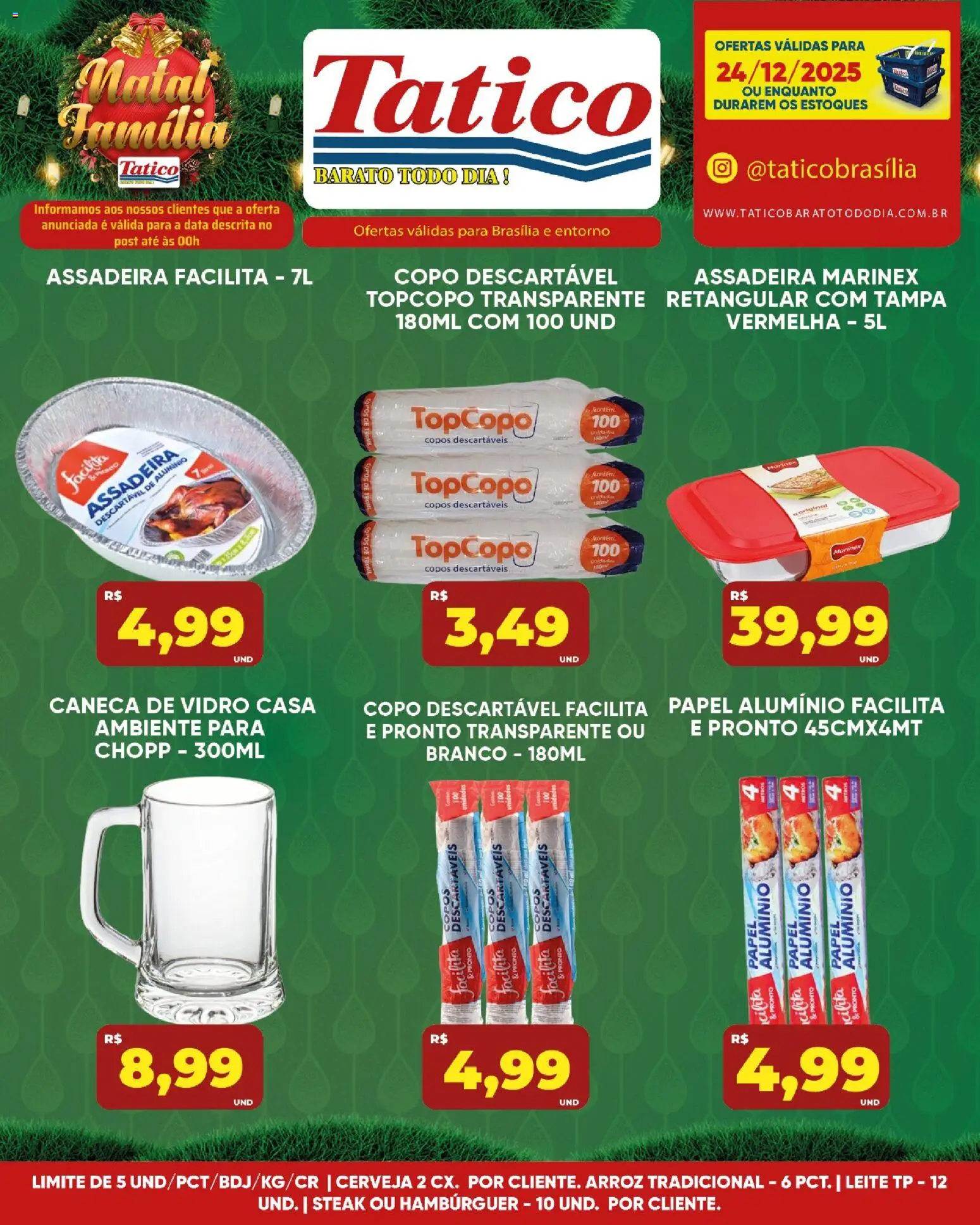 Tatico Folheto - válido de 24.12.2025 | Página: 7 | Produtos: Copos descartáveis, Arroz, Hambúrguer, Copos