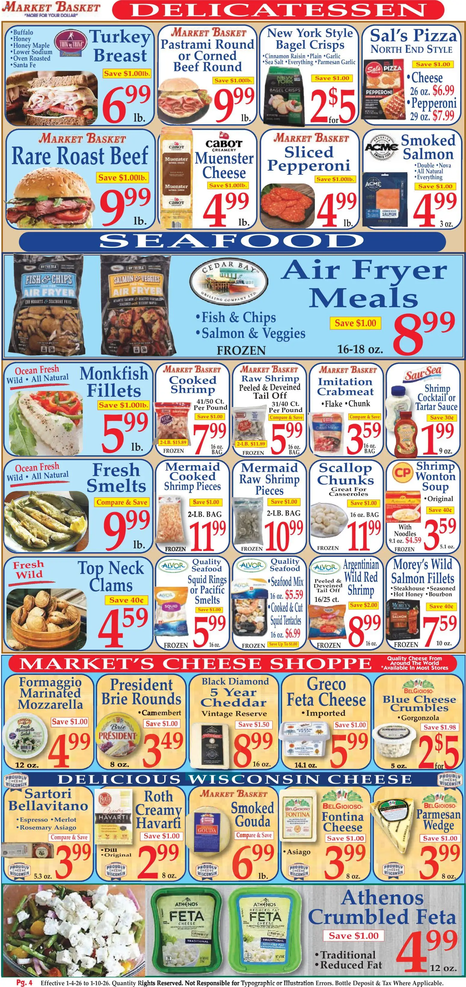 Market Basket Ad - valid from 04.01.2026 | Page: 4 | Products: Noodles, Beef, Chips, Seafood