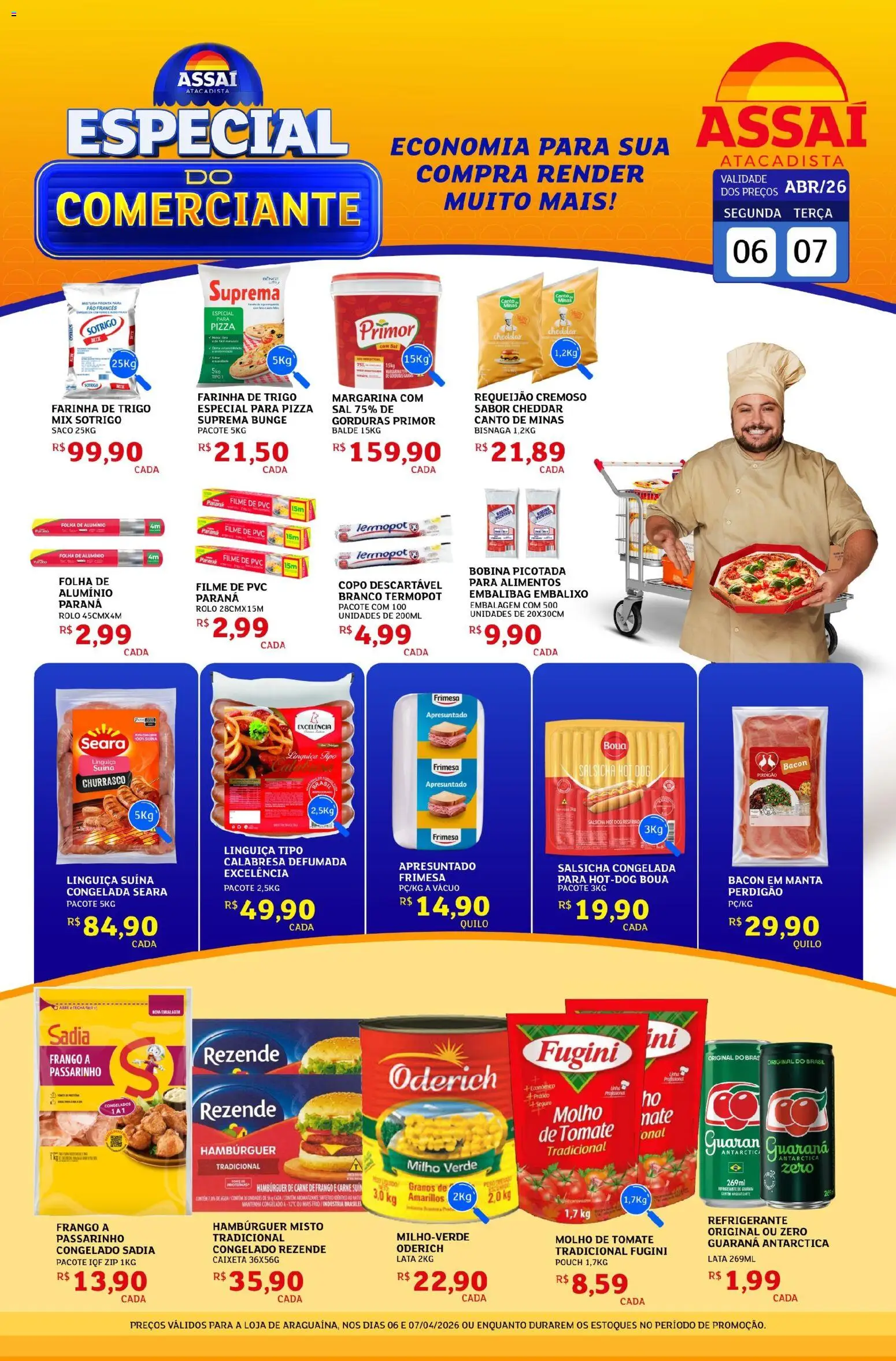 Assaí Atacadista Folheto - válido de 06.04.2026 | Página: 1 | Produtos: Guaraná, Pizza, Hambúrguer, Refrigerante