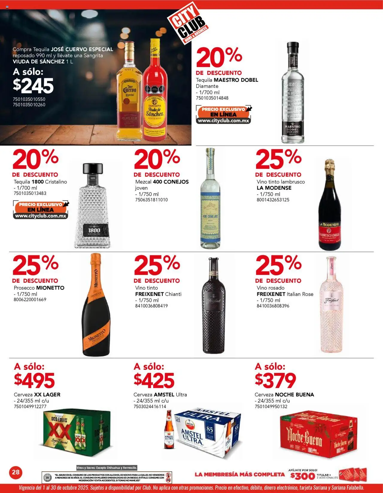 Nuevas ofertas de City Club válidas en toda la República Mexicana desde el 01.10.2025. ¡Encuentra las mejores ofertas en City Club - Catálogo! | Página: 26 | Productos: Cerveza, Tequila, Vino