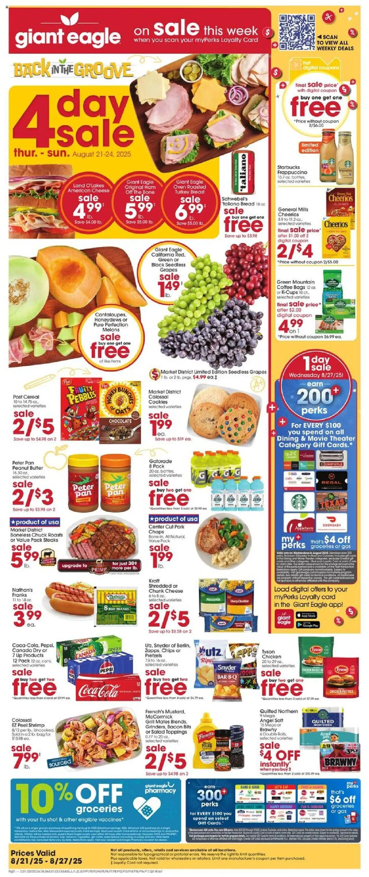 Giant Eagle Weekly Ad - valid from 21.08.2025 | Page: 1 | Products: Ginger, Bread, Chips, Grill