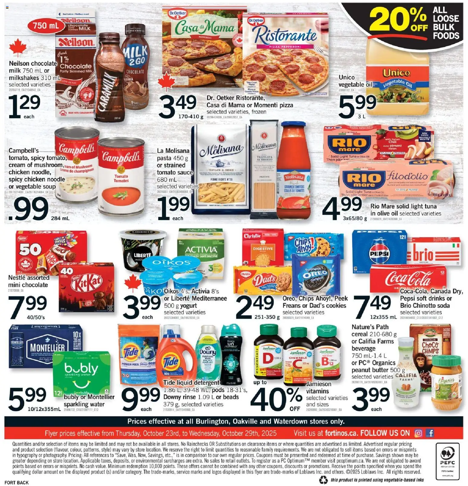 Fortinos flyer valid from 23.10.2025 | Page: 2 | Products: Cookies, PC, Milk, Chicken