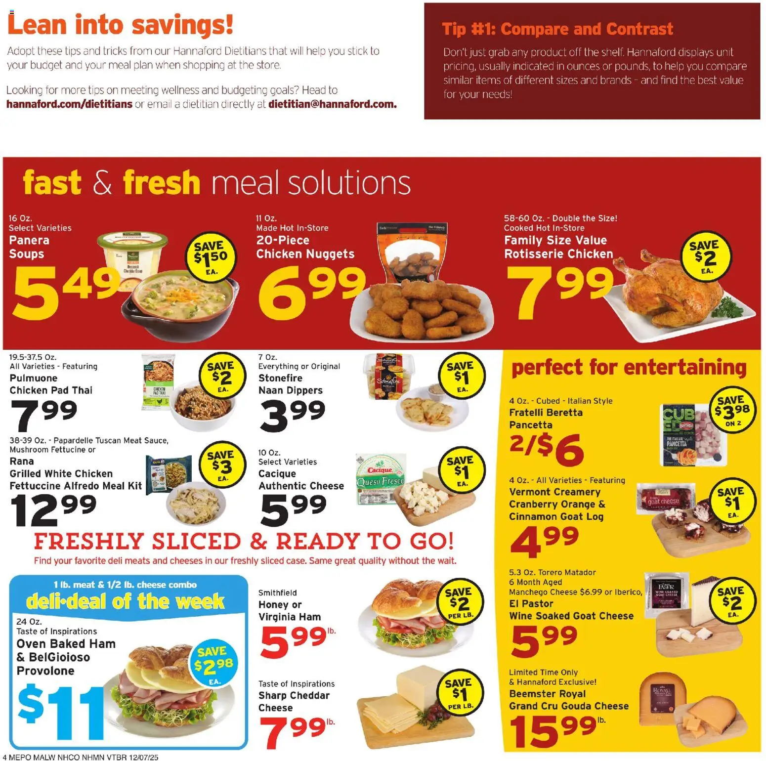 Hannaford Weekly Ad - valid from 07.12.2025 | Page: 4 | Products: Cheese, Ham, Wine, Oven