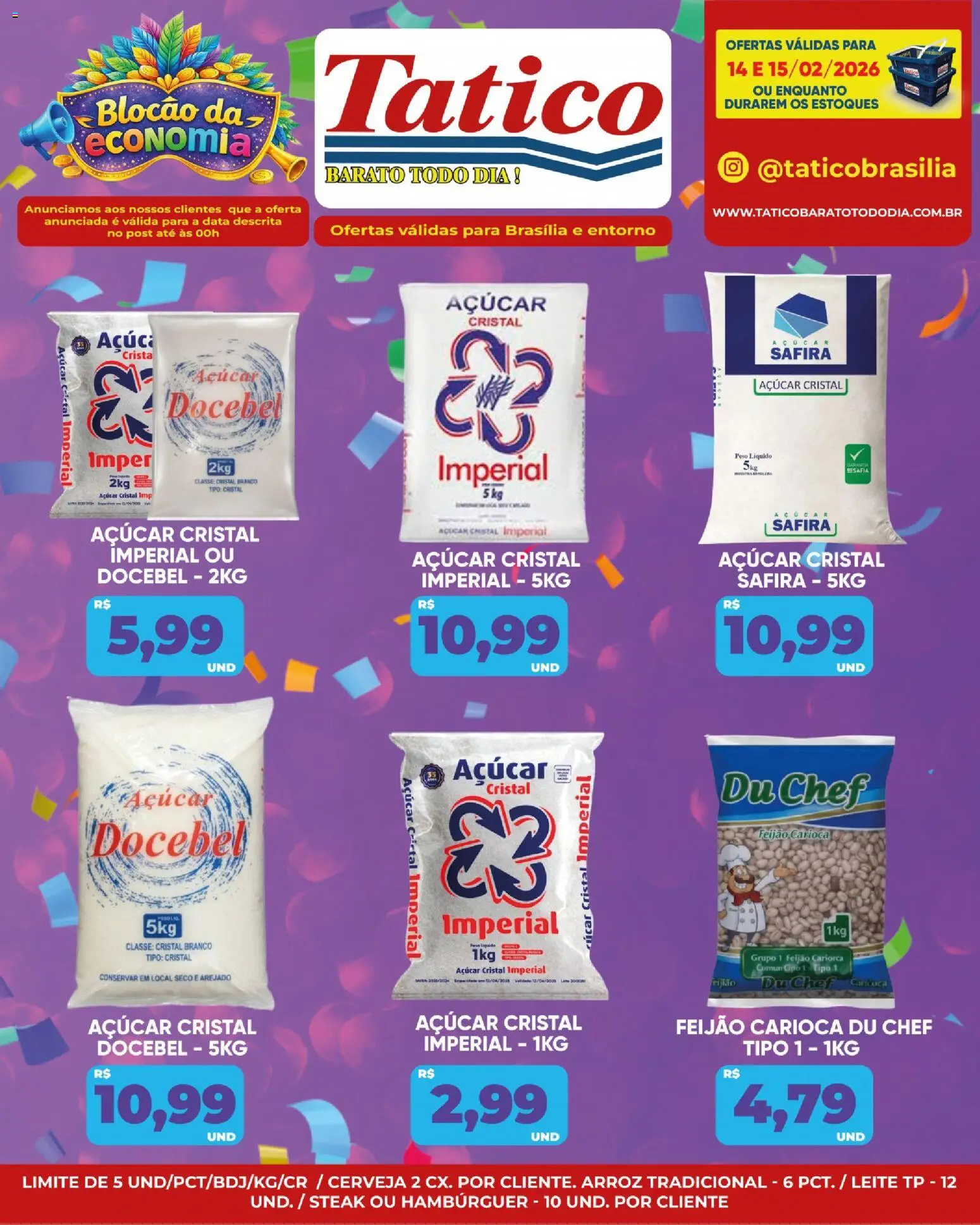Tatico Folheto - válido de 14.02.2026 | Página: 2 | Produtos: Leite, Cerveja, Hambúrguer, Açúcar