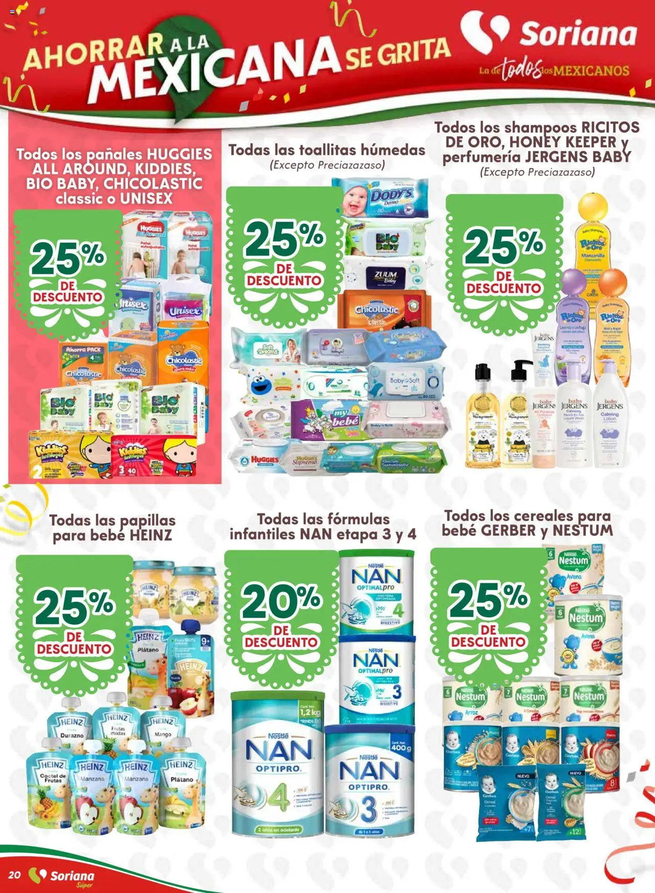 Nuevas ofertas de Soriana válidas en toda la República Mexicana desde el 10.09.2025. ¡Encuentra las mejores ofertas en Soriana - Ahorrar a la mexicana se grita Soriana Súper Nacional! | Página: 20 | Productos: Plátano, Toallitas húmedas, Mango, Pañales
