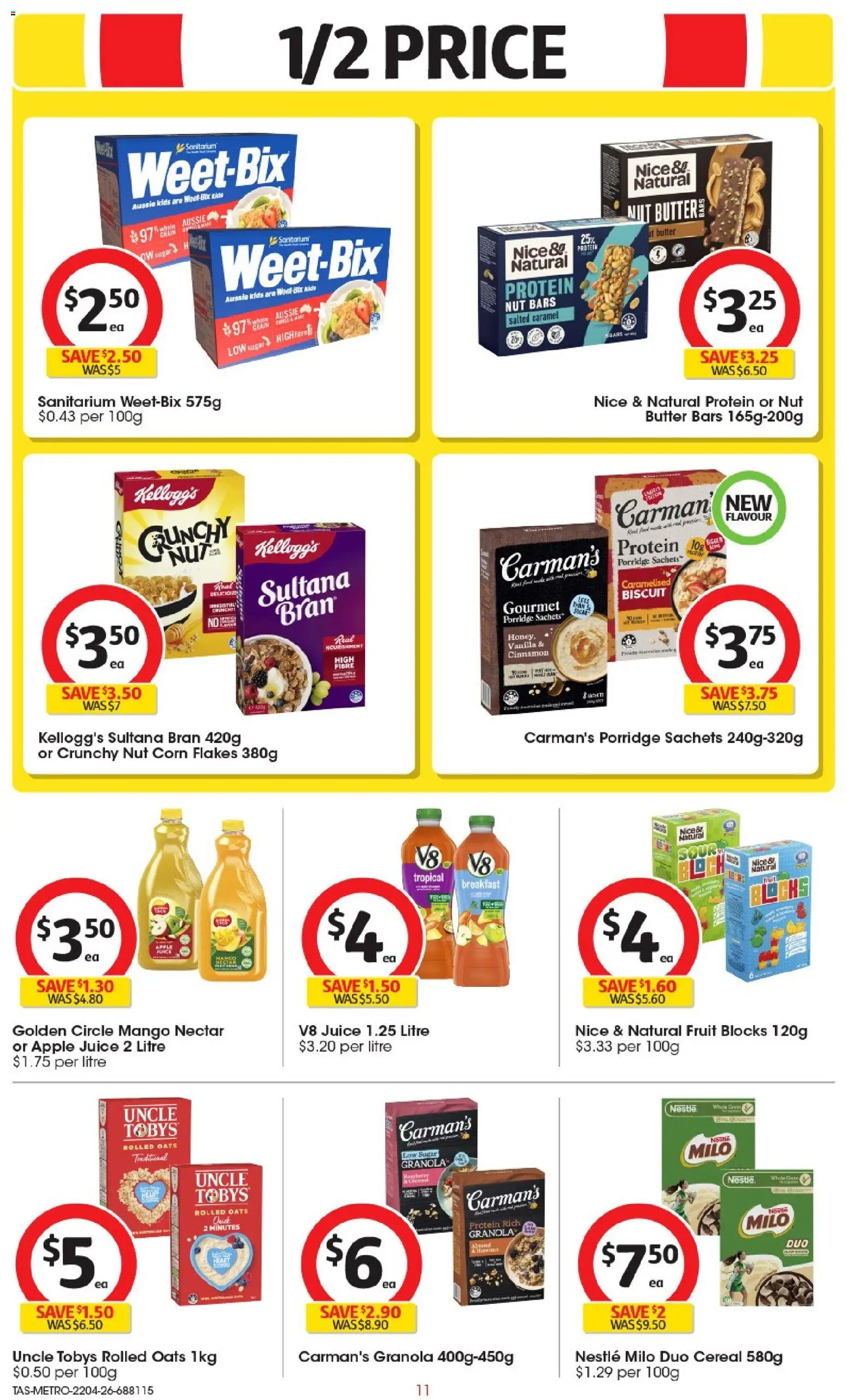 Coles catalogue - valid from 22.04.2026 | Page: 11 | Products: Granola, Juice, Oats, Cereal